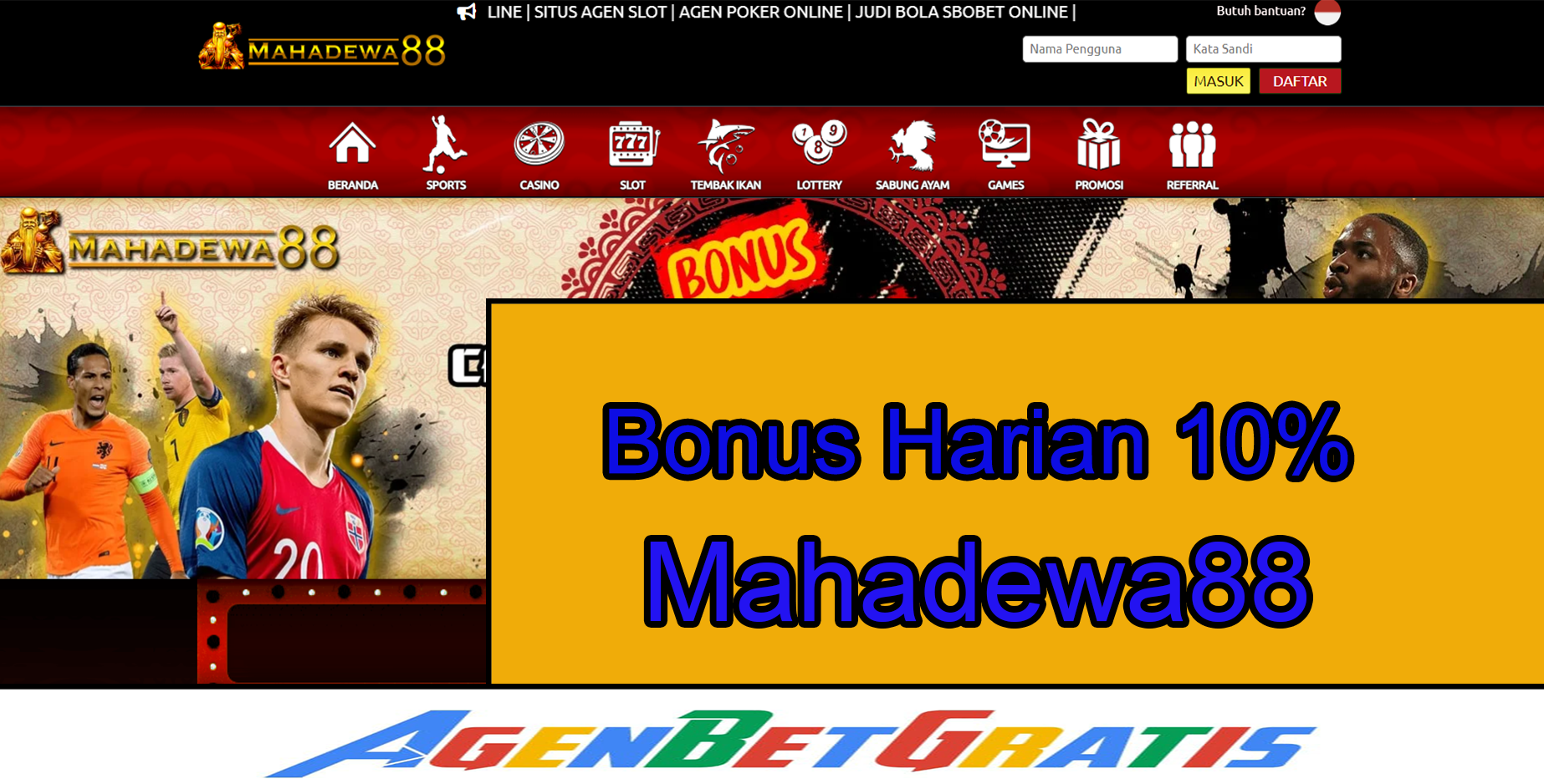 MAHADEWA88 - BONUS HARIAN 10 %