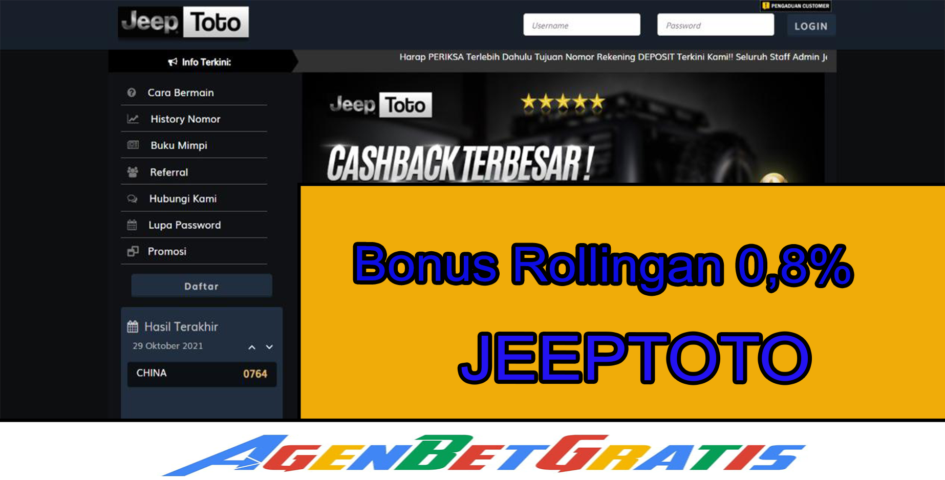 JEEPTOTO - Bonus Rollingan 0,8%