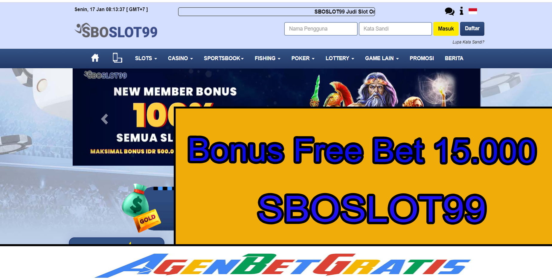 SBOSlot99 - Bonus Free Bet 15.000