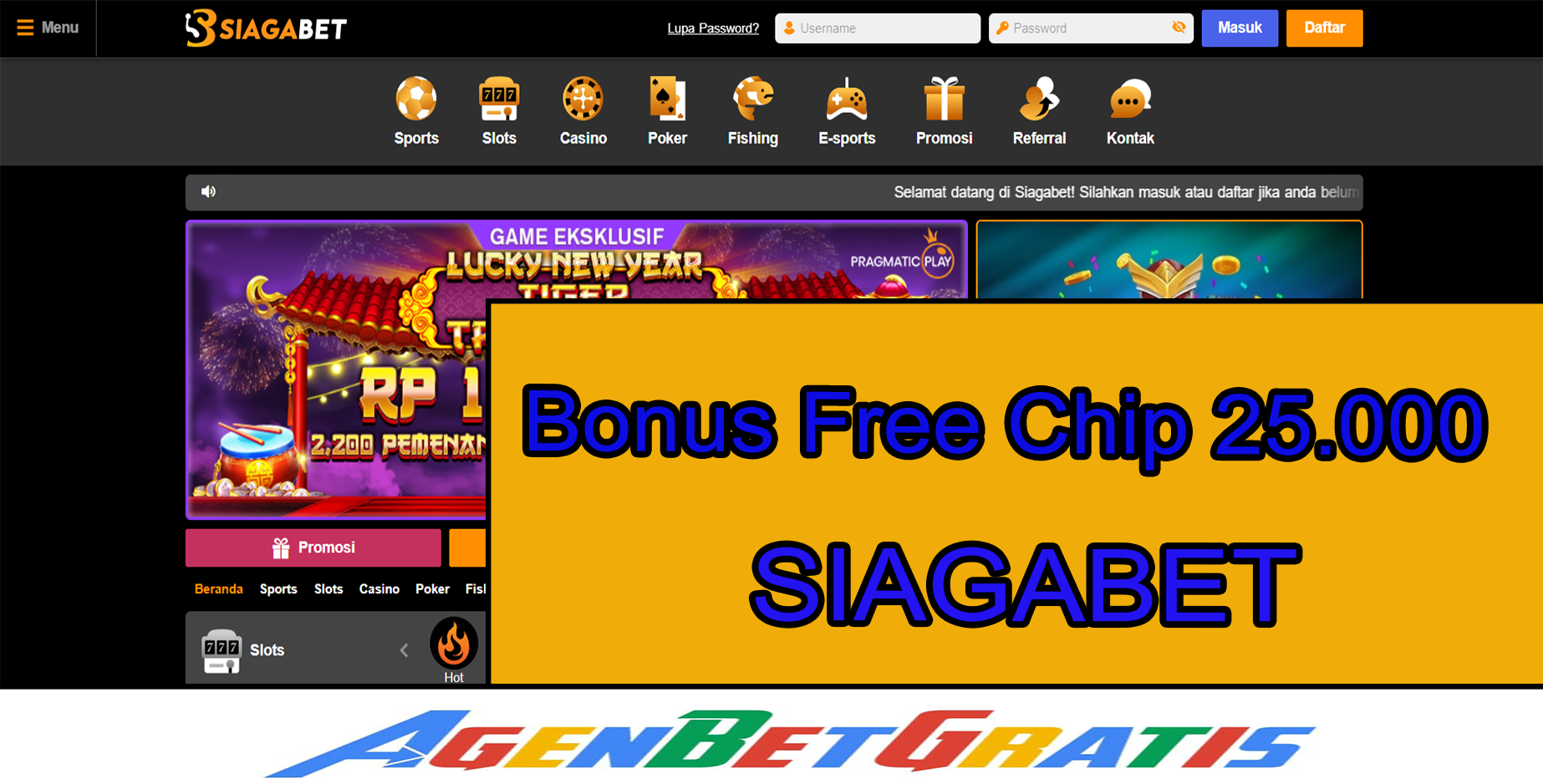 SIAGABET - Bonus Free Chip 25.000