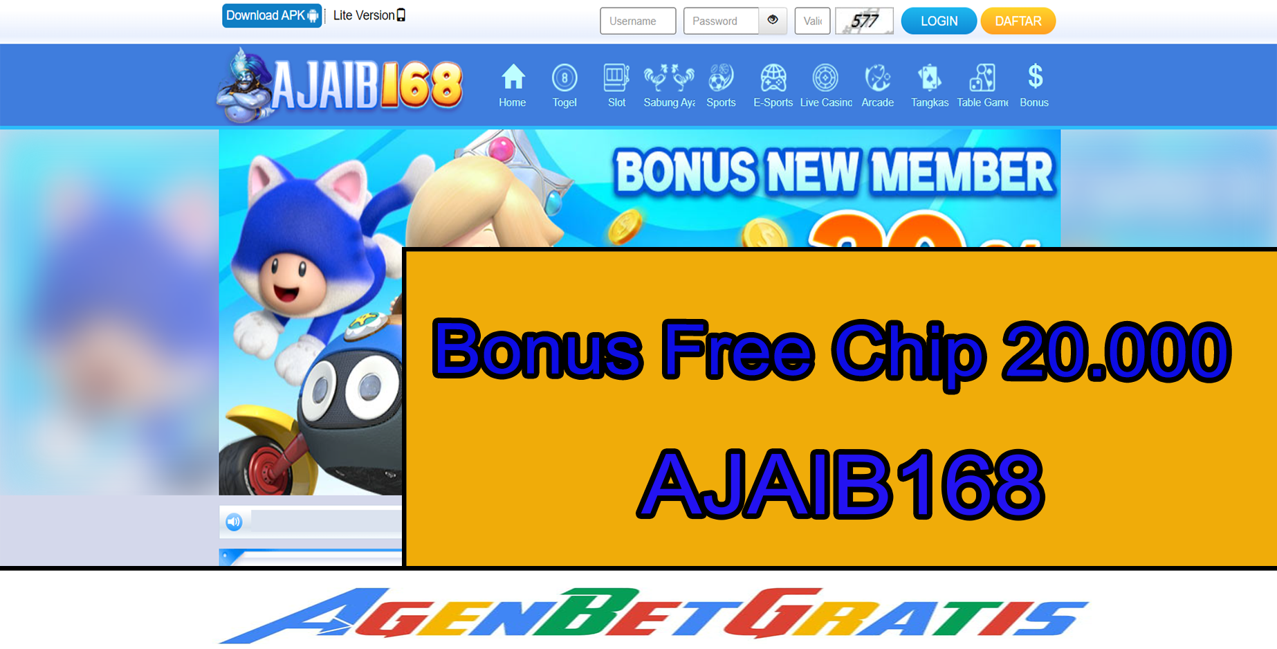 AJAIB168 - Bonus FreeChip 20.000