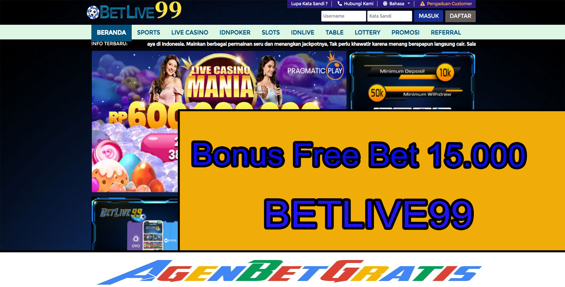 BETLIVE99 - Bonus FreeBet 15.000