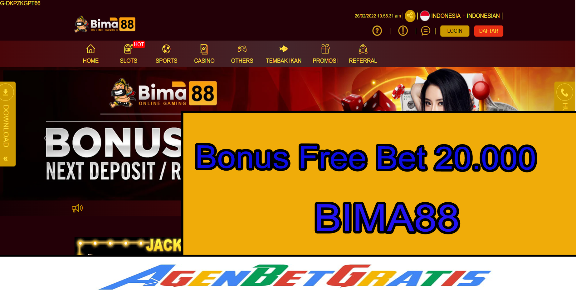 BIMA88 - Bonus FreeBet 20.000