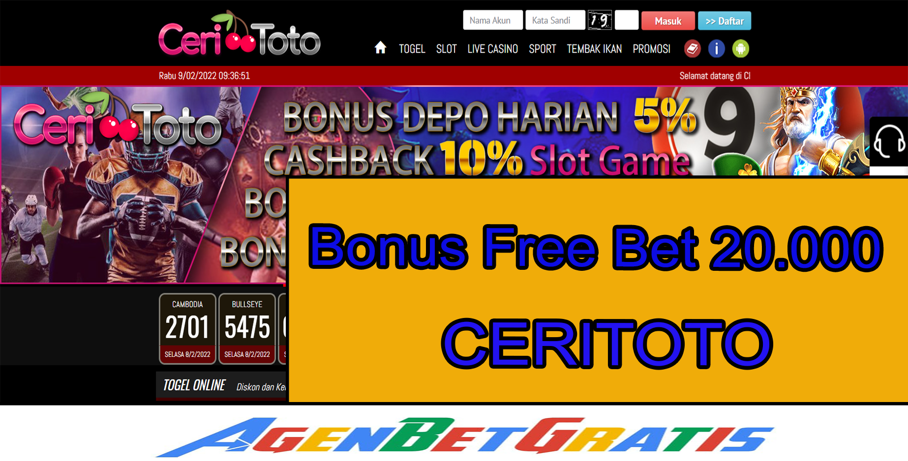 CERITOTO - Bonus FreeBet 20.000