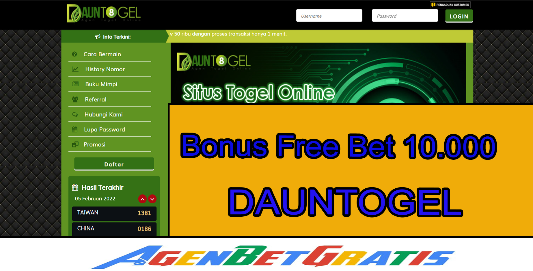 DAUNTOGEL - Bonus FreeBet 10.000