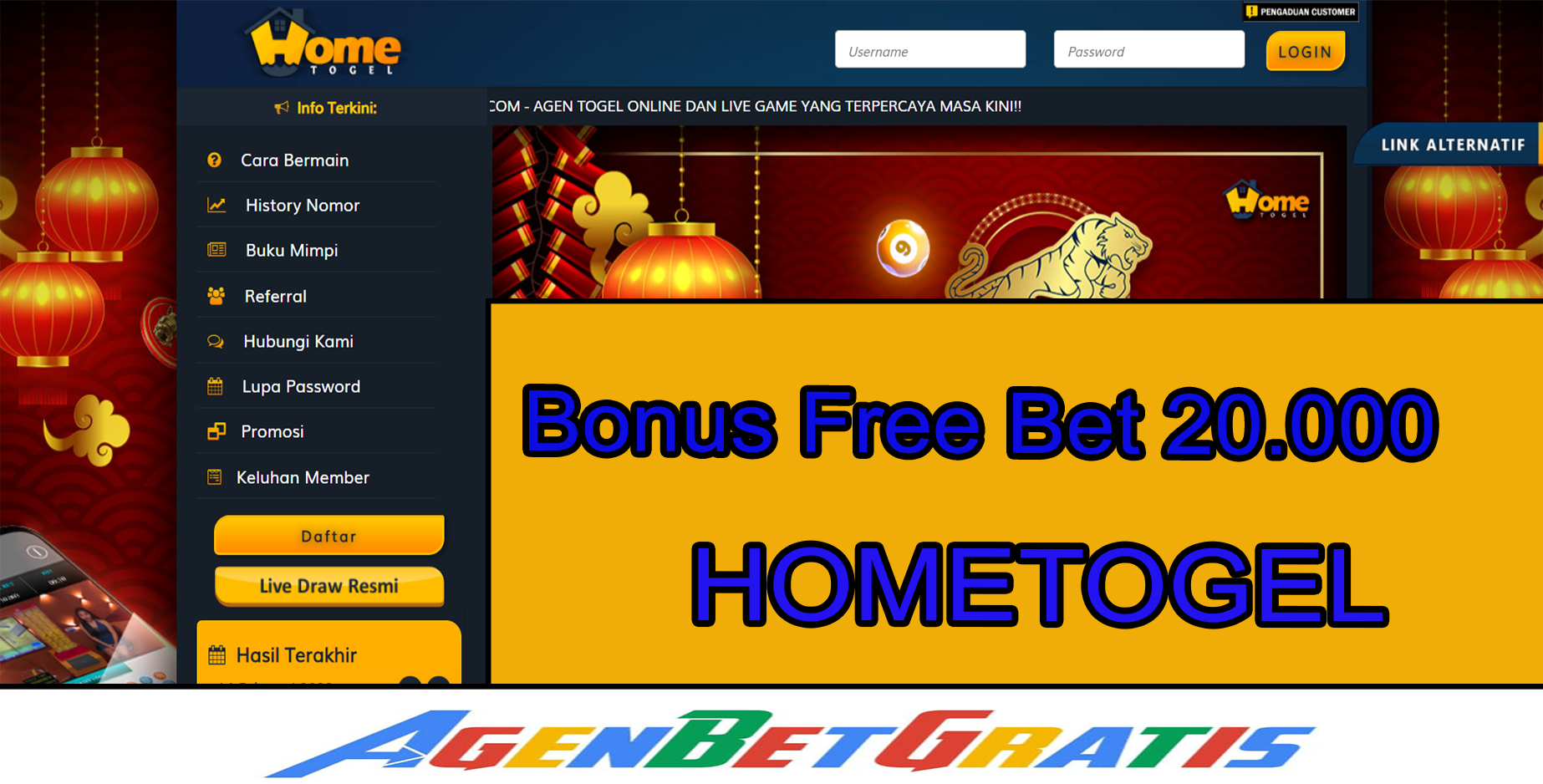 HOMETOGEL - Bonus FreeBet 20.000