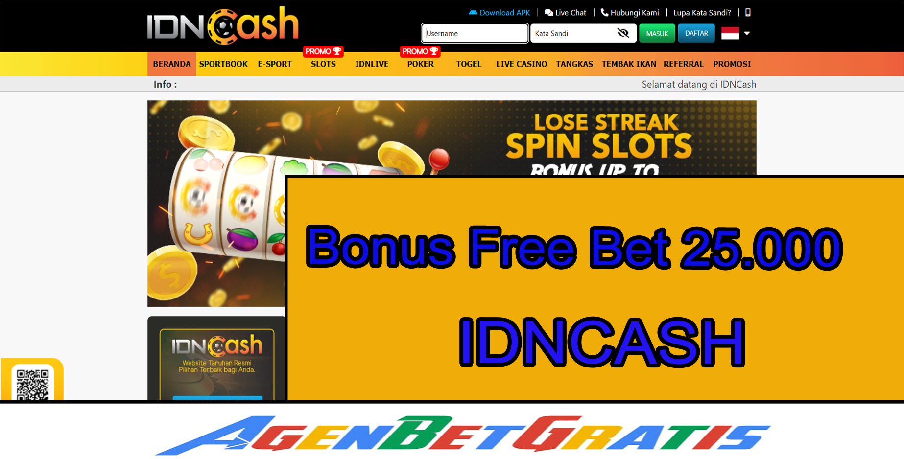 IDNCASH - Bonus FreeBet 25.000