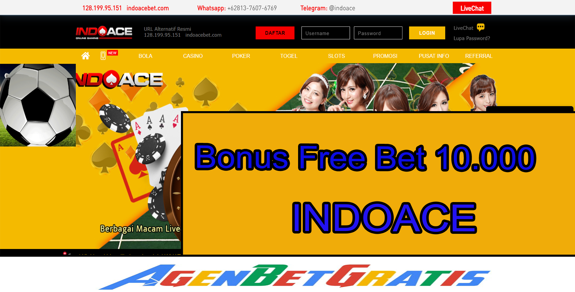 INDOACE - Bonus FreeBet 10.000