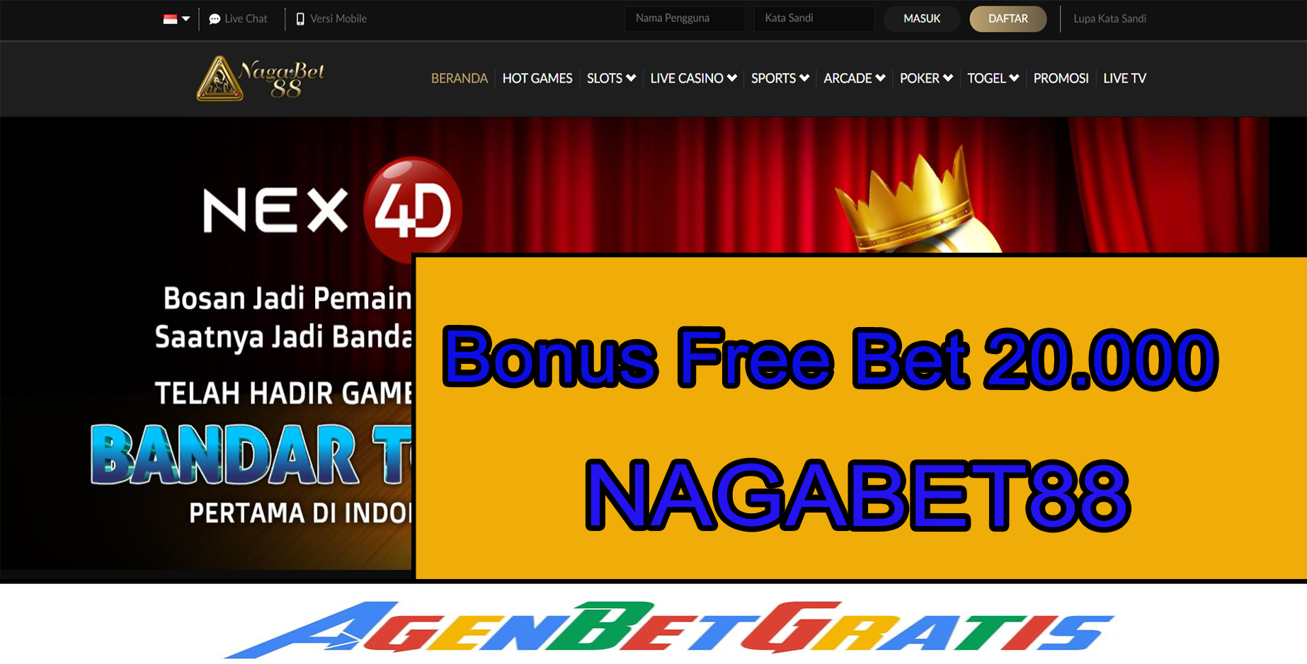 NAGABET88 - Bonus FreeBet 20.000