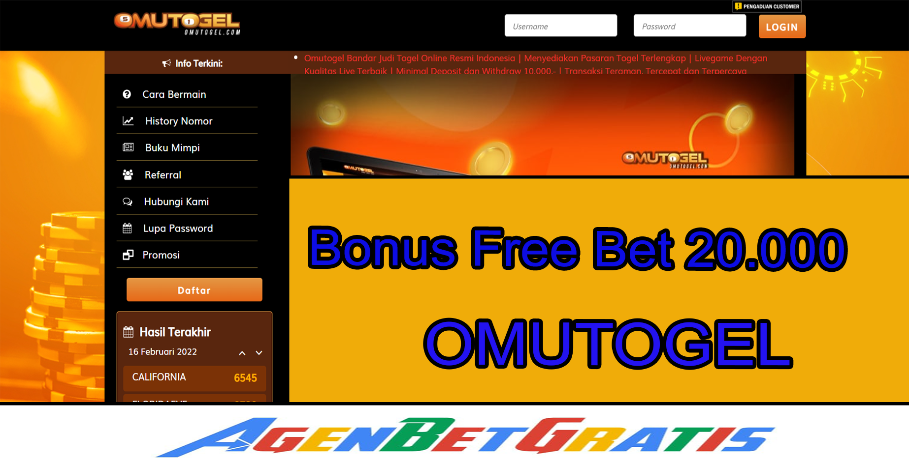 OMUTOGEL - Bonus FreeBet 20.000