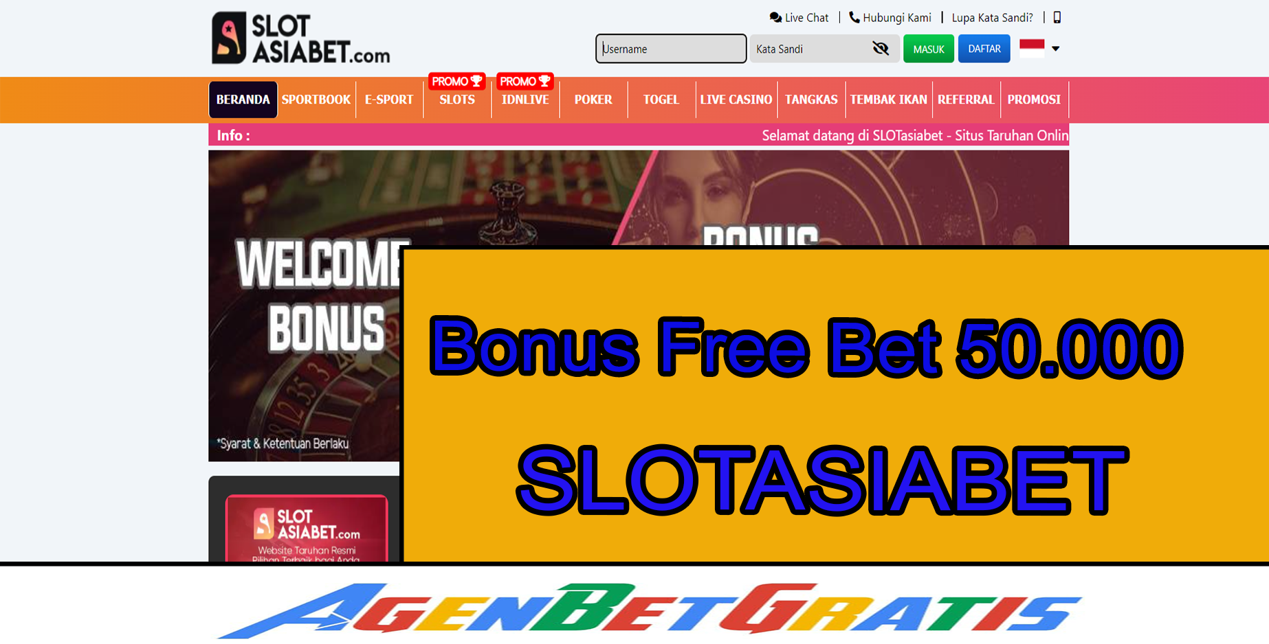 SLOTASIABET - Bonus FreeBet 50.000