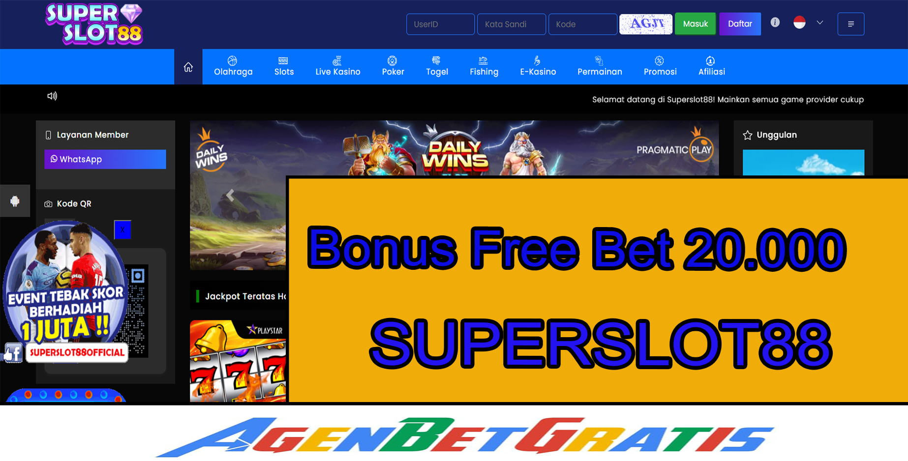 SUPERSLOT88 - Bonus FreeBet 20.000