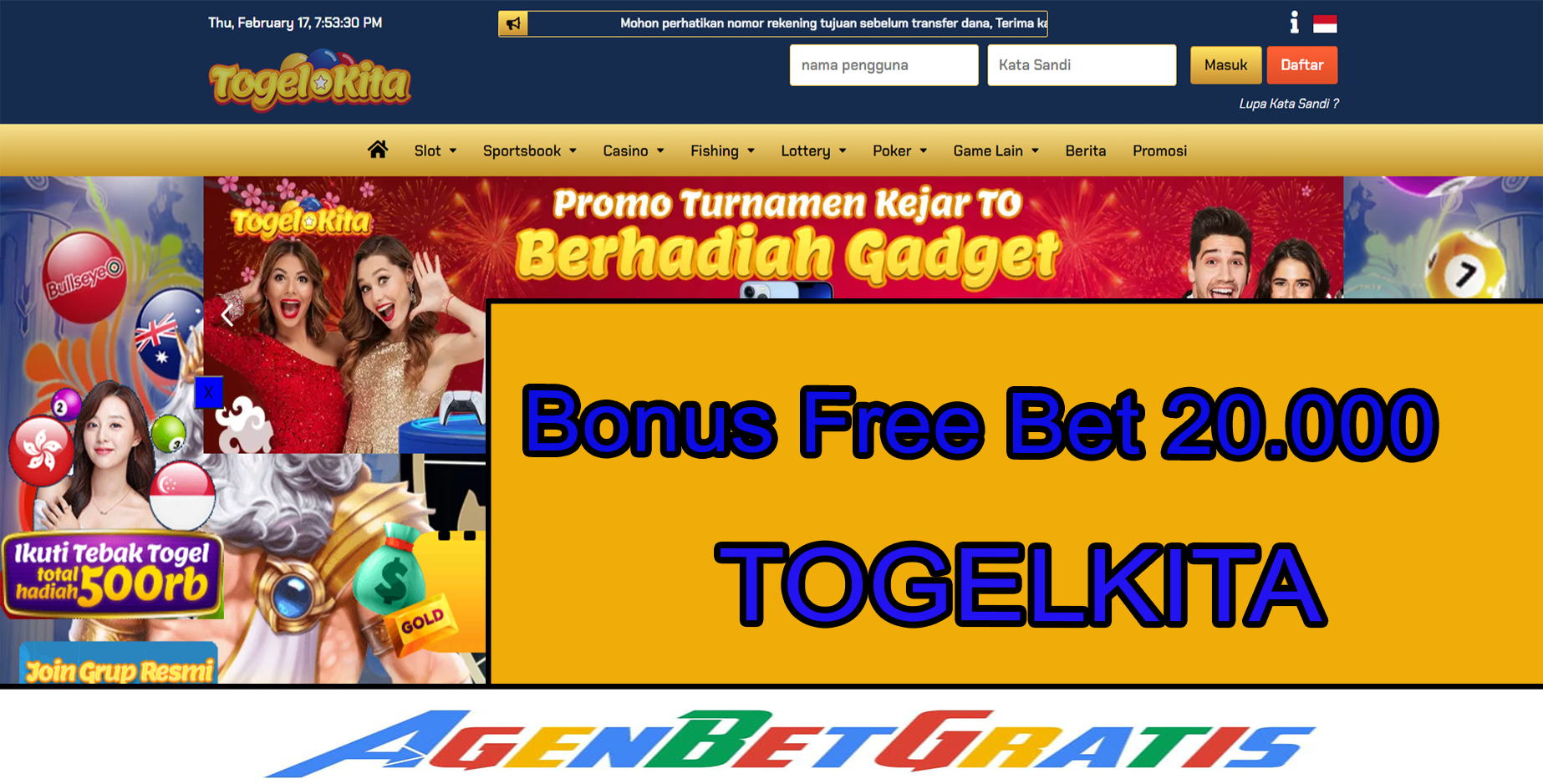 TOGELKITA - Bonus FreeBet 20.000