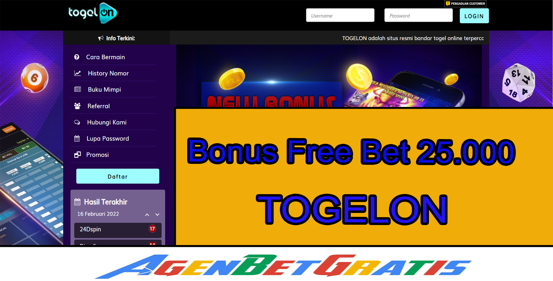 TOGELON - Bonus FreeBet 25.000