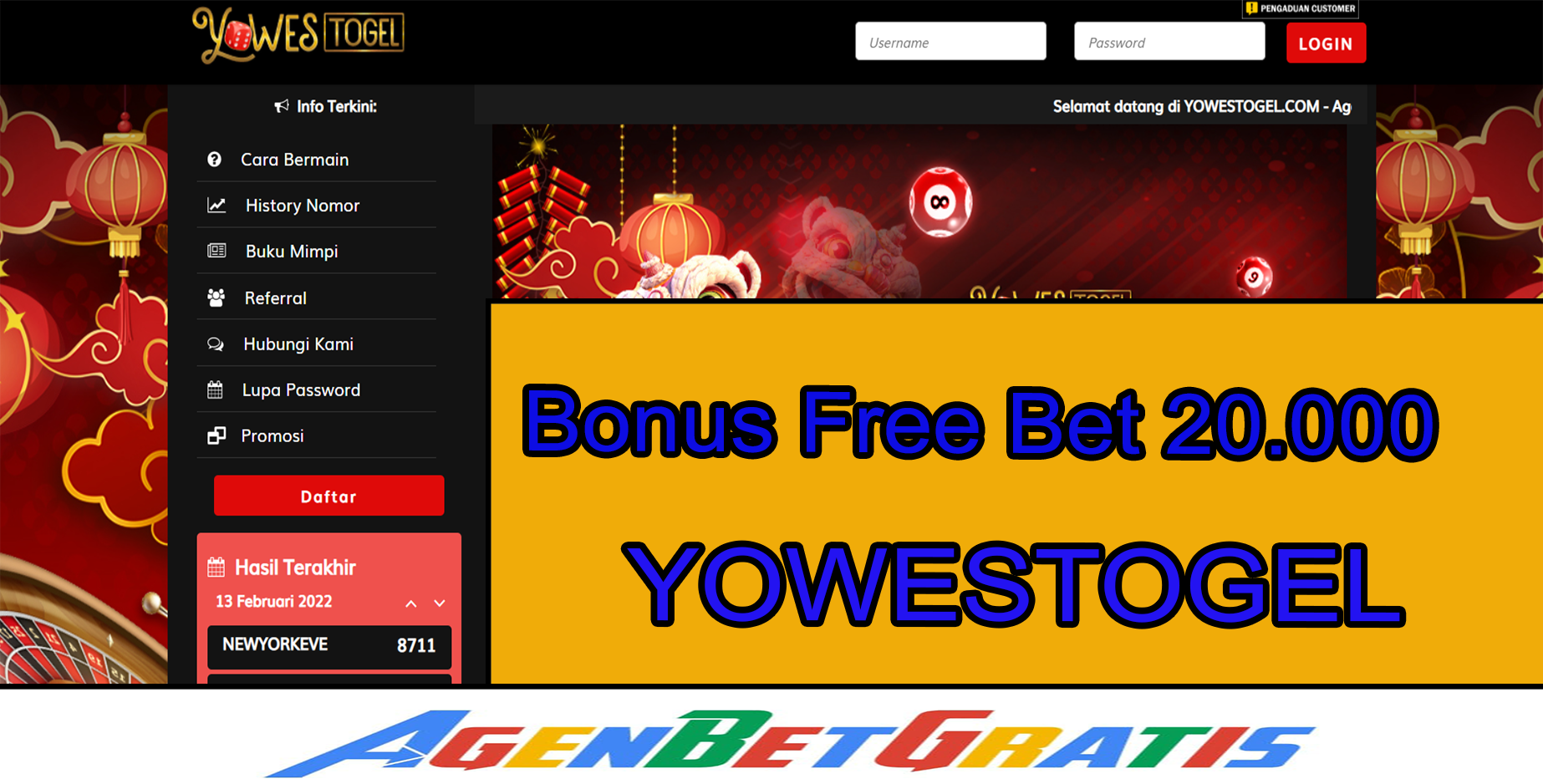 YOWESTOGEL - Bonus FreeBet 20.000