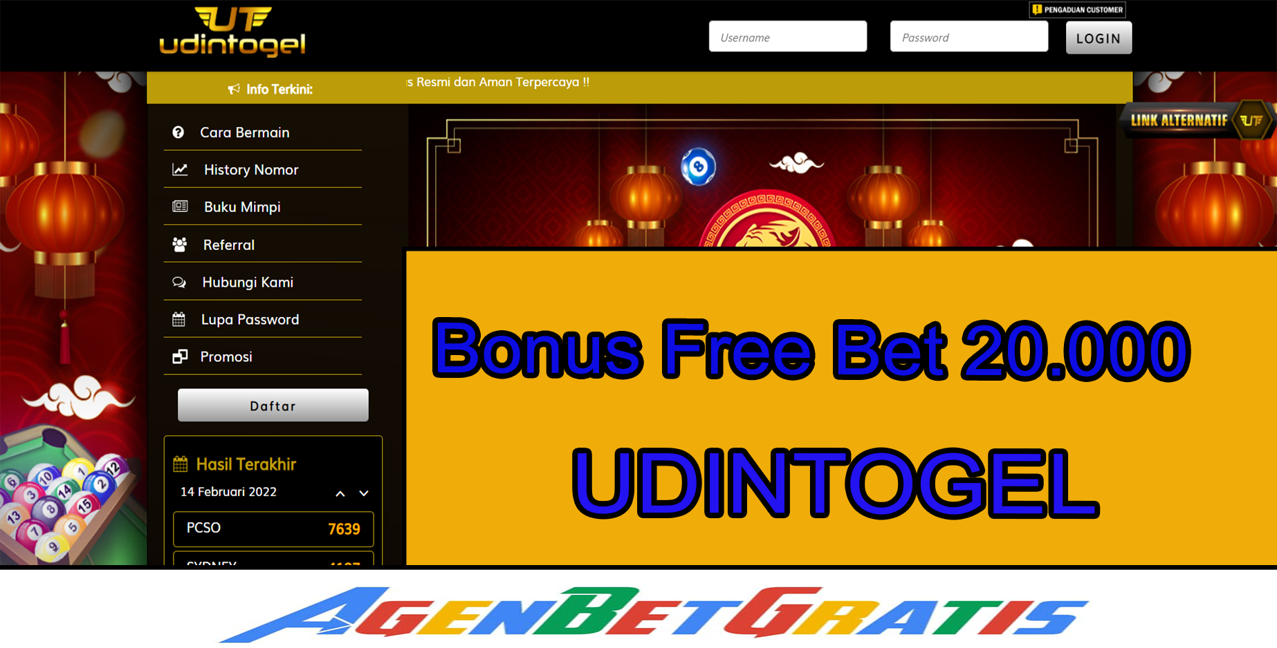 UDINTOGEL - Bonus FreeBet 20.000