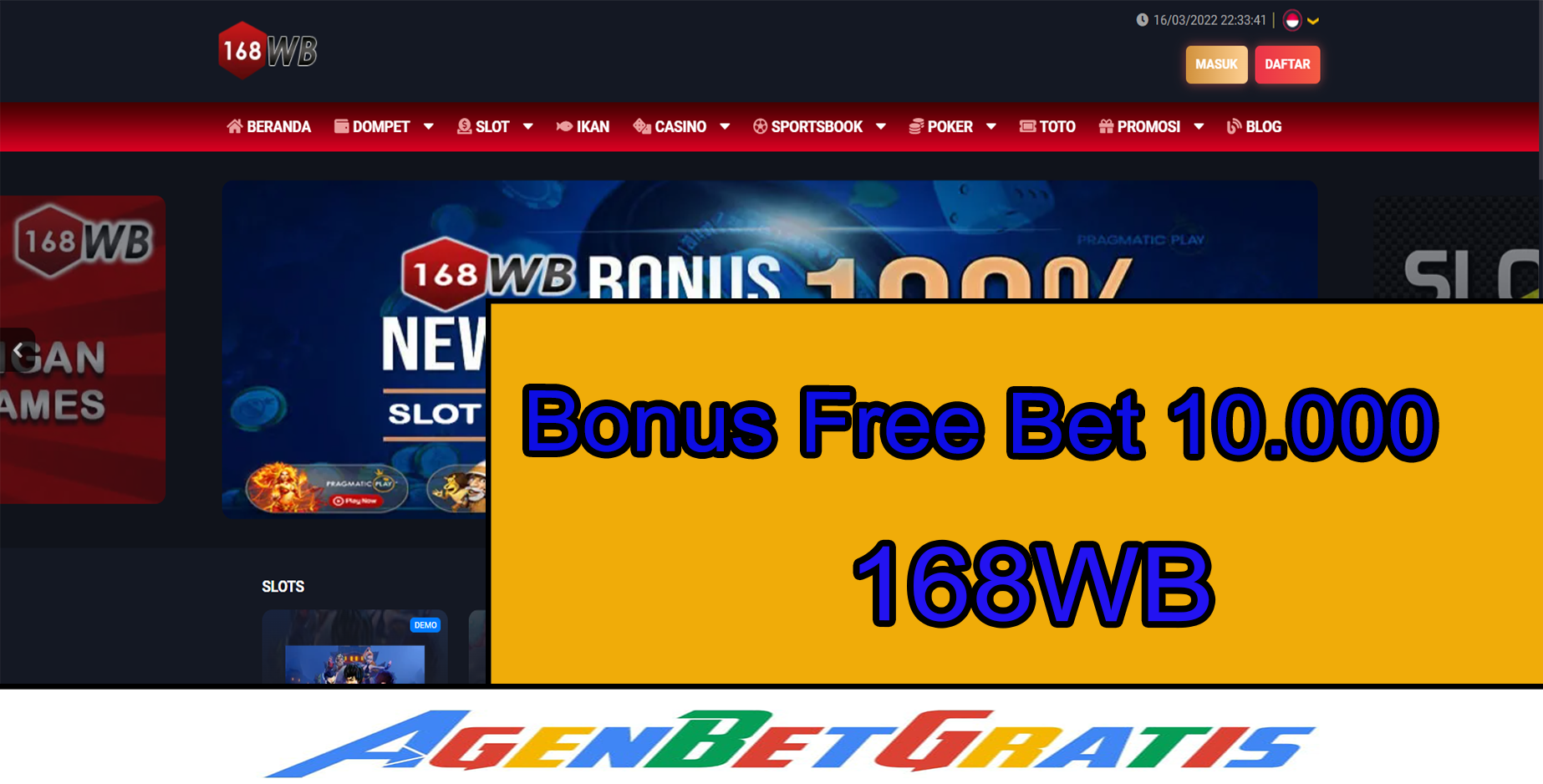 168WB - Bonus FreeBet 10.000