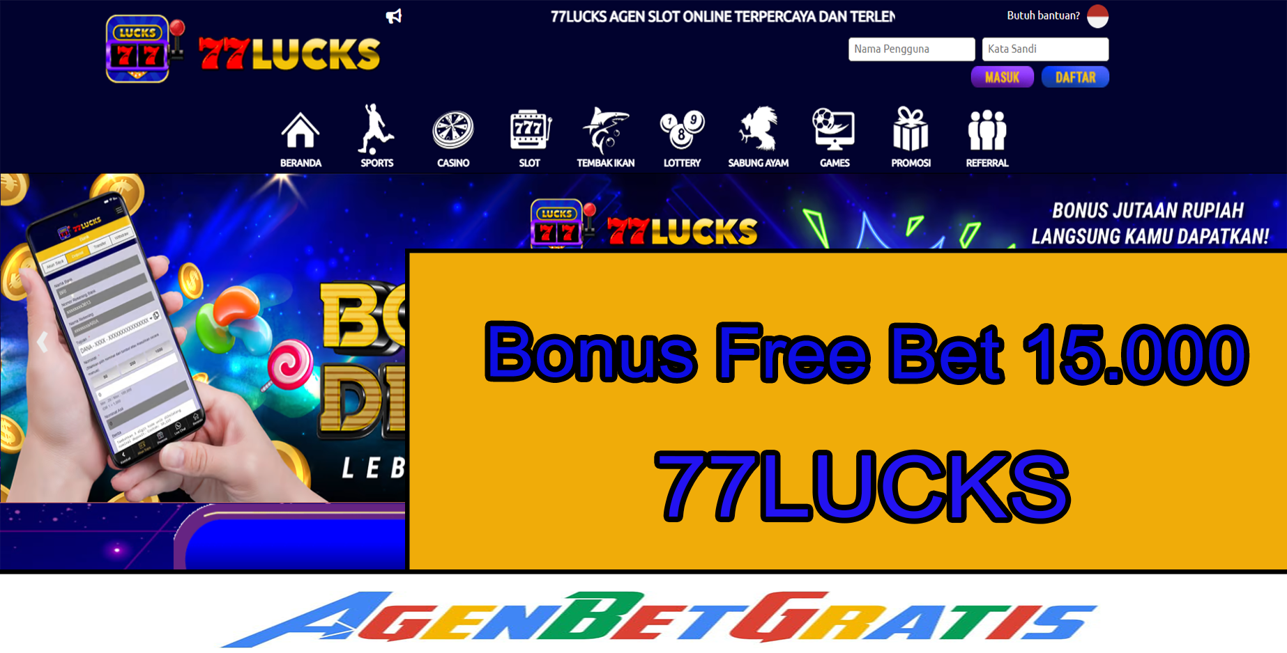 77LUCKS - Bonus FreeBet 15.000