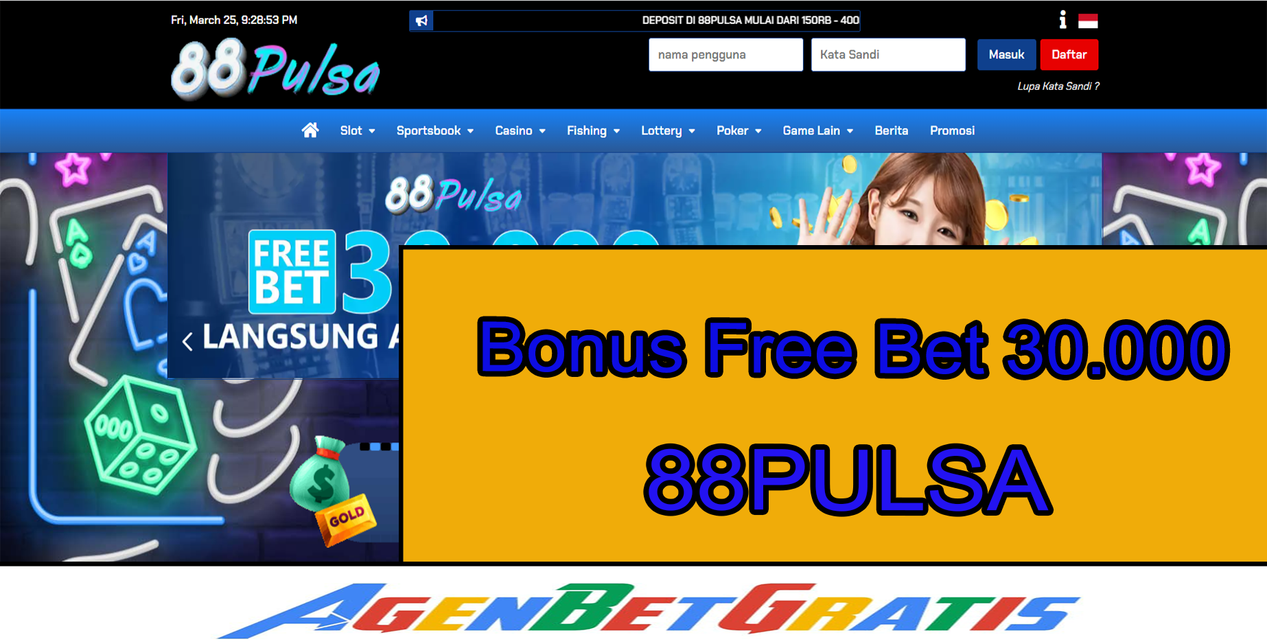 88PULSA - Bonus FreeBet 30.000