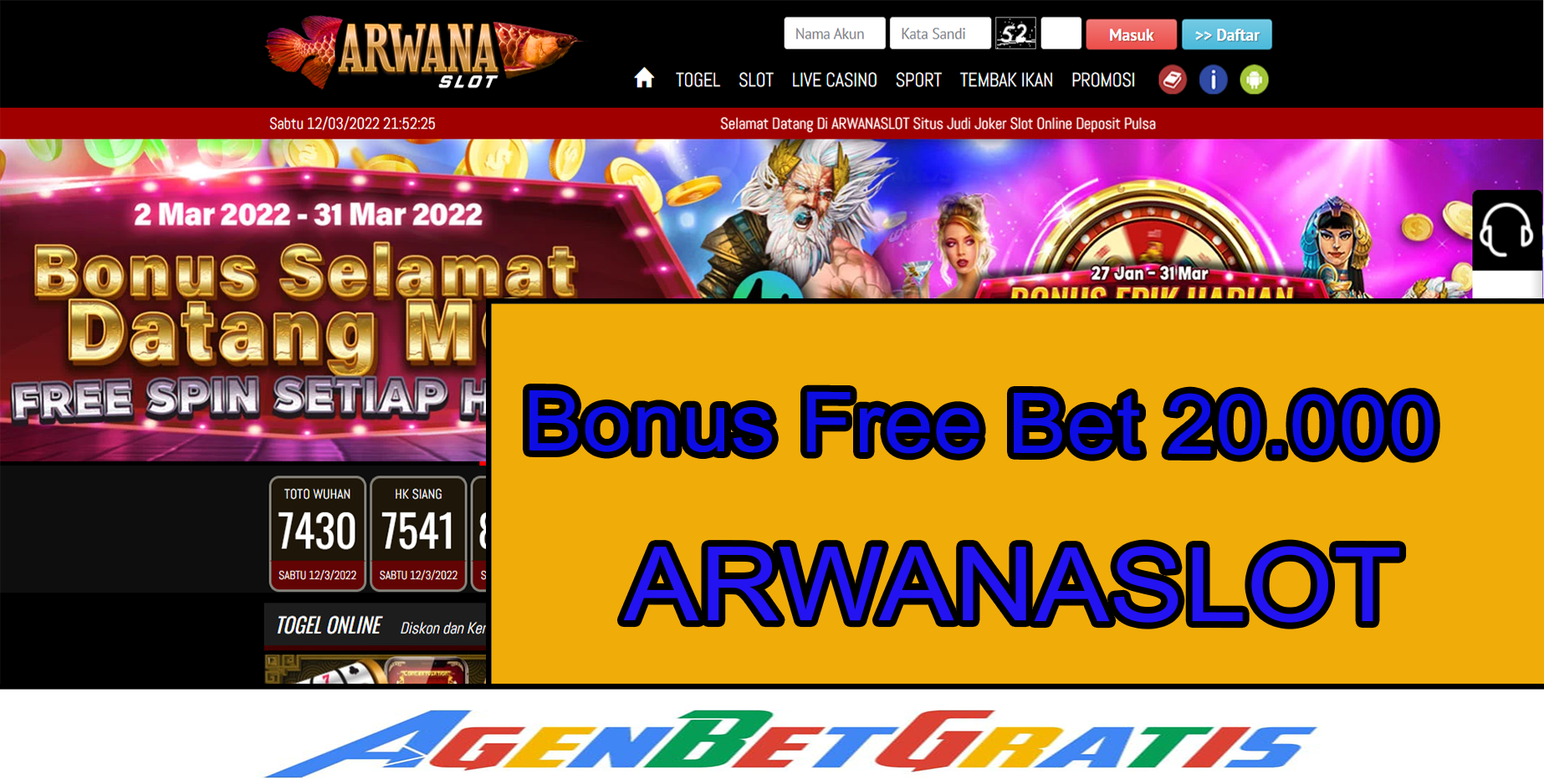 ARWANASLOT - Bonus FreeBet 20.000