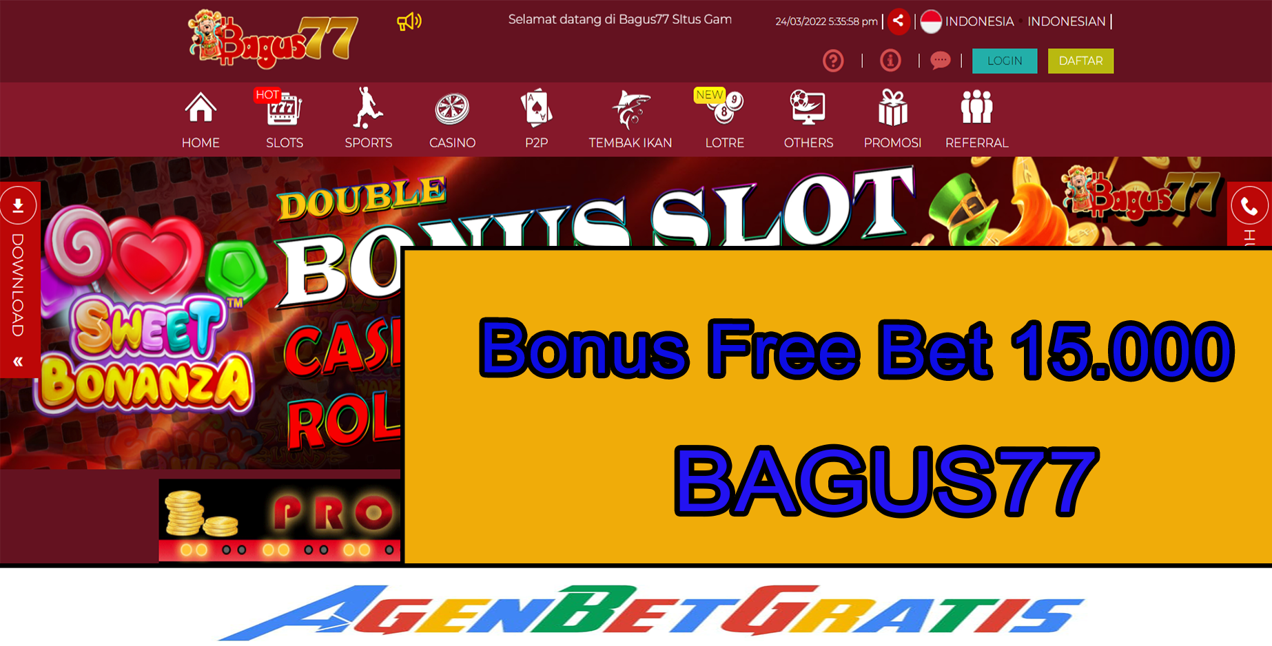 BAGUS77 - Bonus FreeBet 15.000