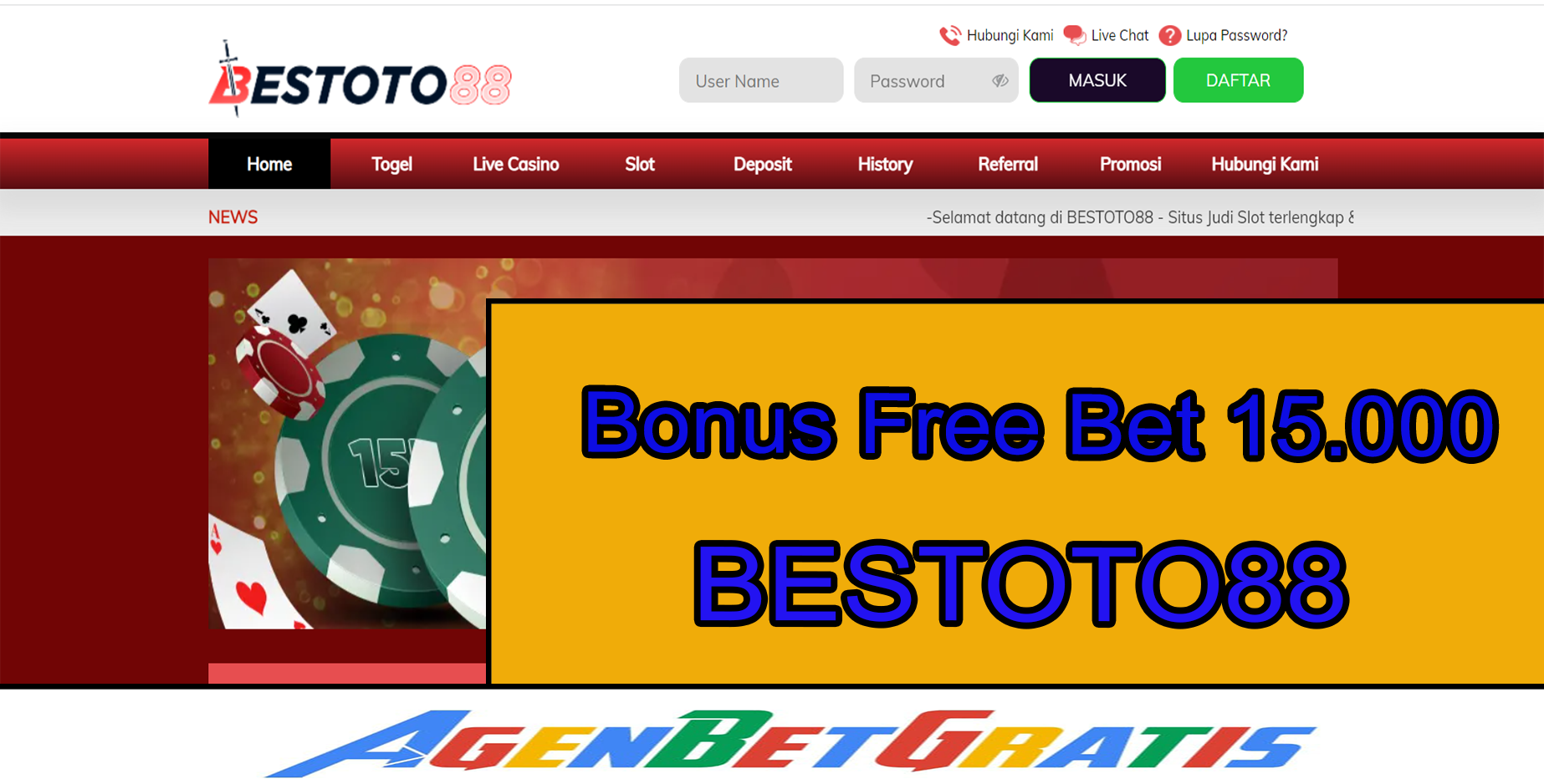 BESTOTO88 - Bonus FreeBet 15.000