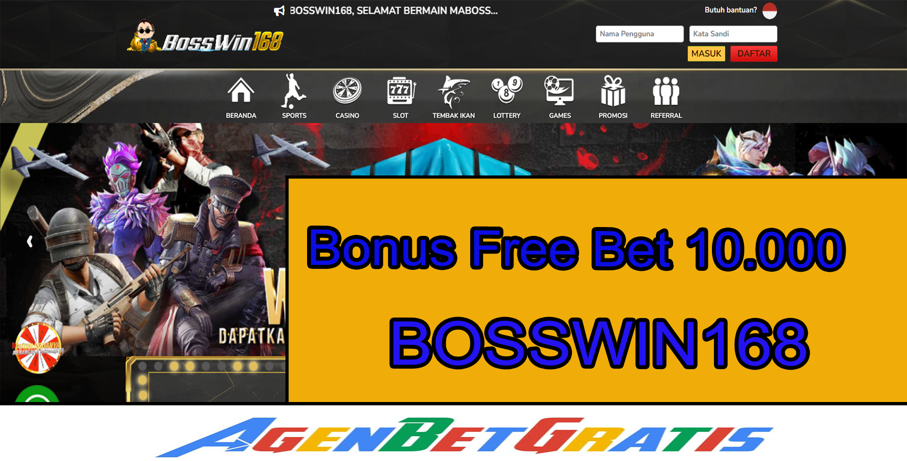 BOSSWIN168 - Bonus FreeBet 10.000