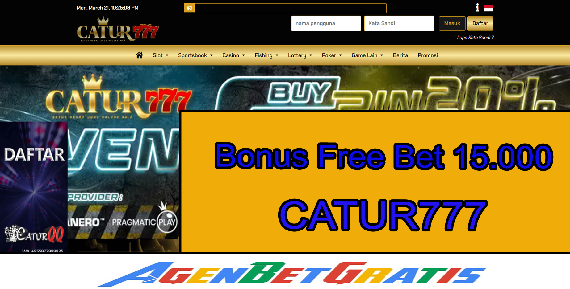 CATUR777 - Bonus FreeBet 15.000