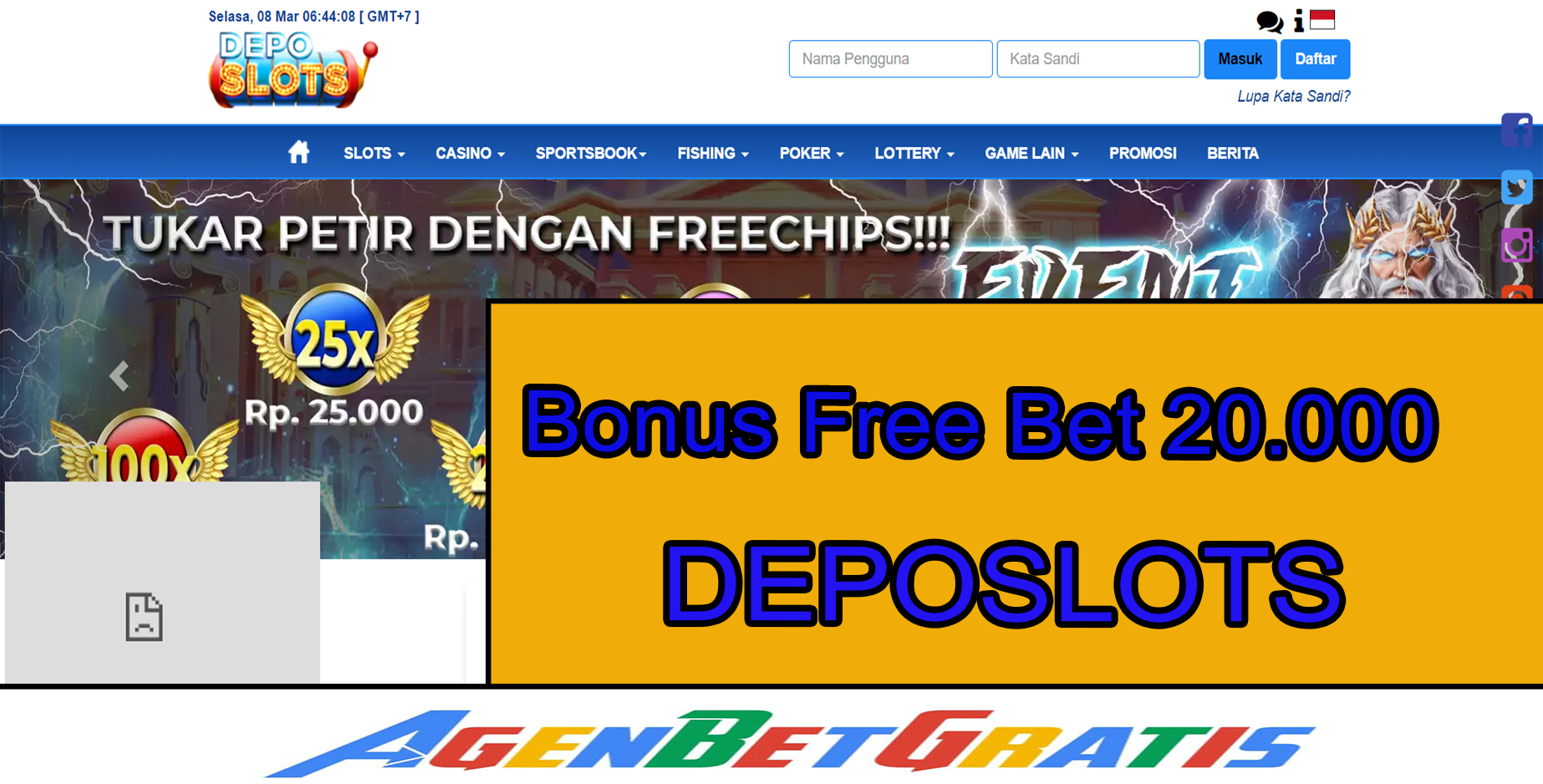 DEPOSLOTS - Bonus FreeBet 20.000