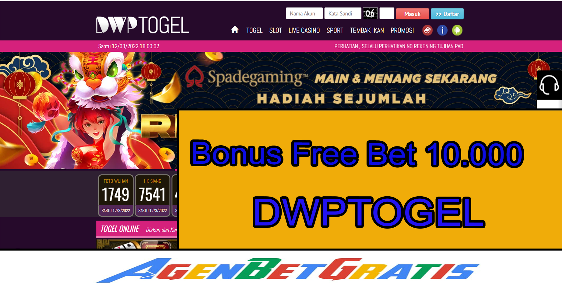 DWPTOGEL - Bonus FreeBet 10.000