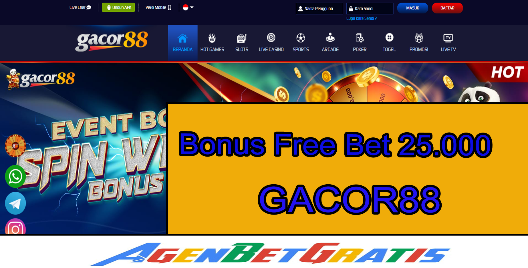 GACOR88 - Bonus FreeBet 25.000