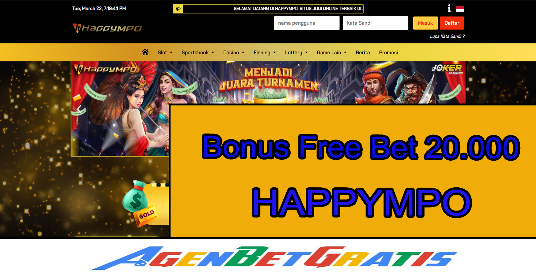 HAPPYMPO - Bonus FreeBet 20.000