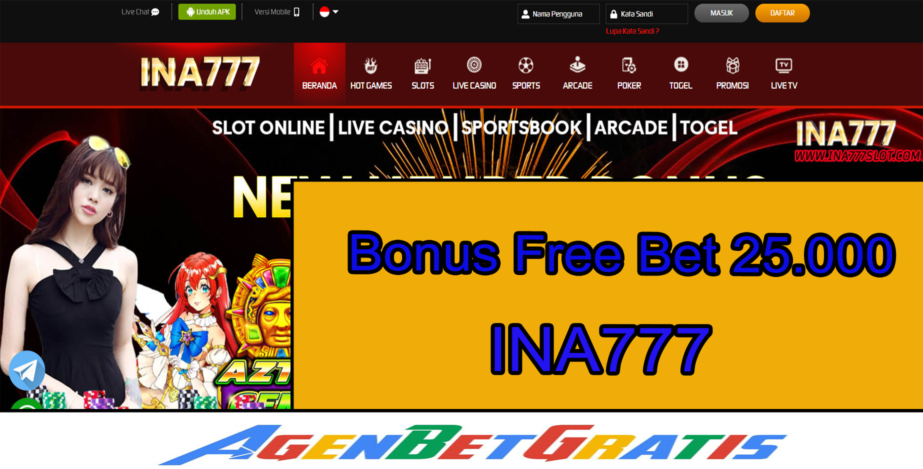 INA777 - Bonus FreeBet 25.000