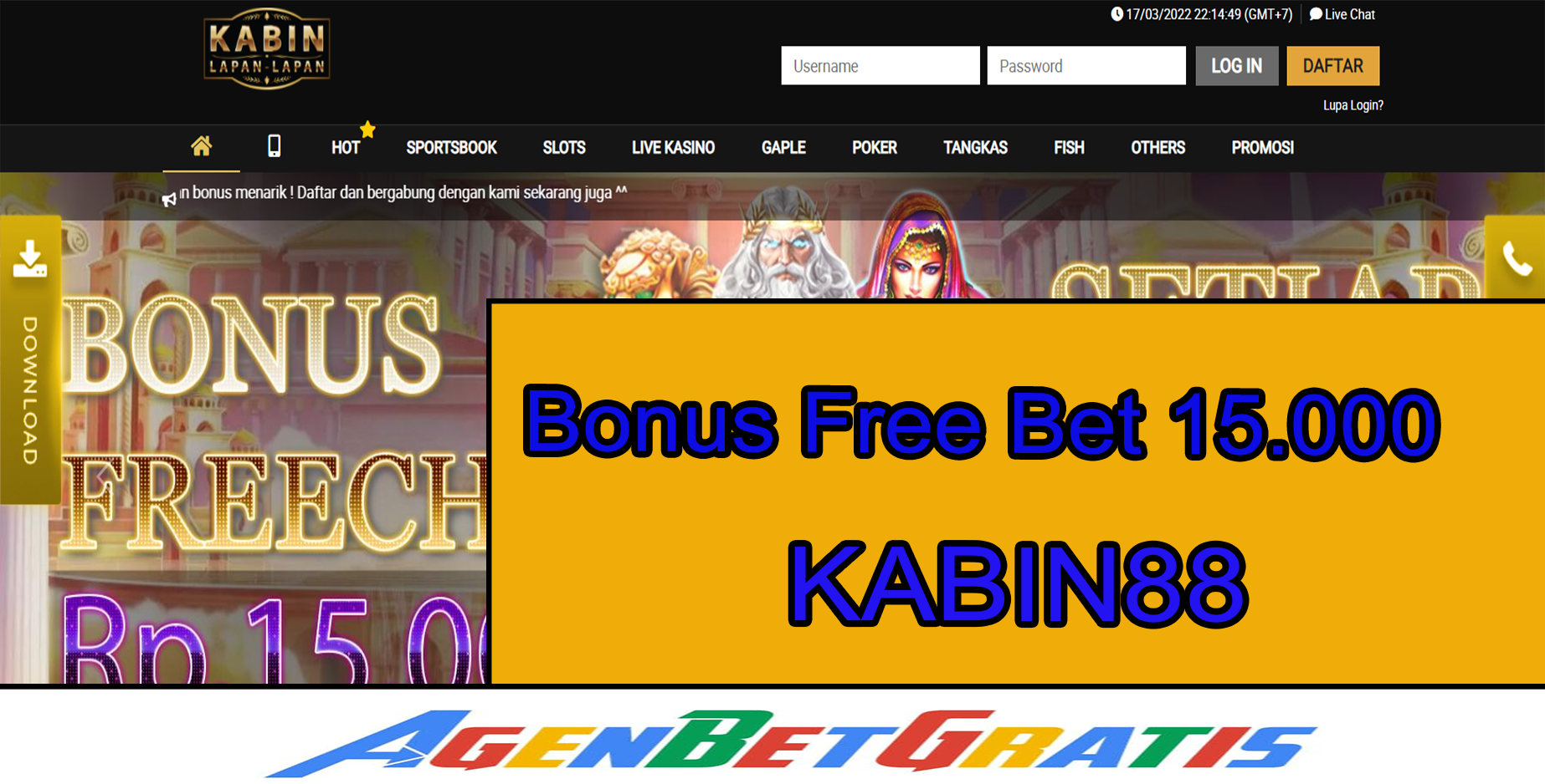 KABIN88 - Bonus FreeBet 15.000