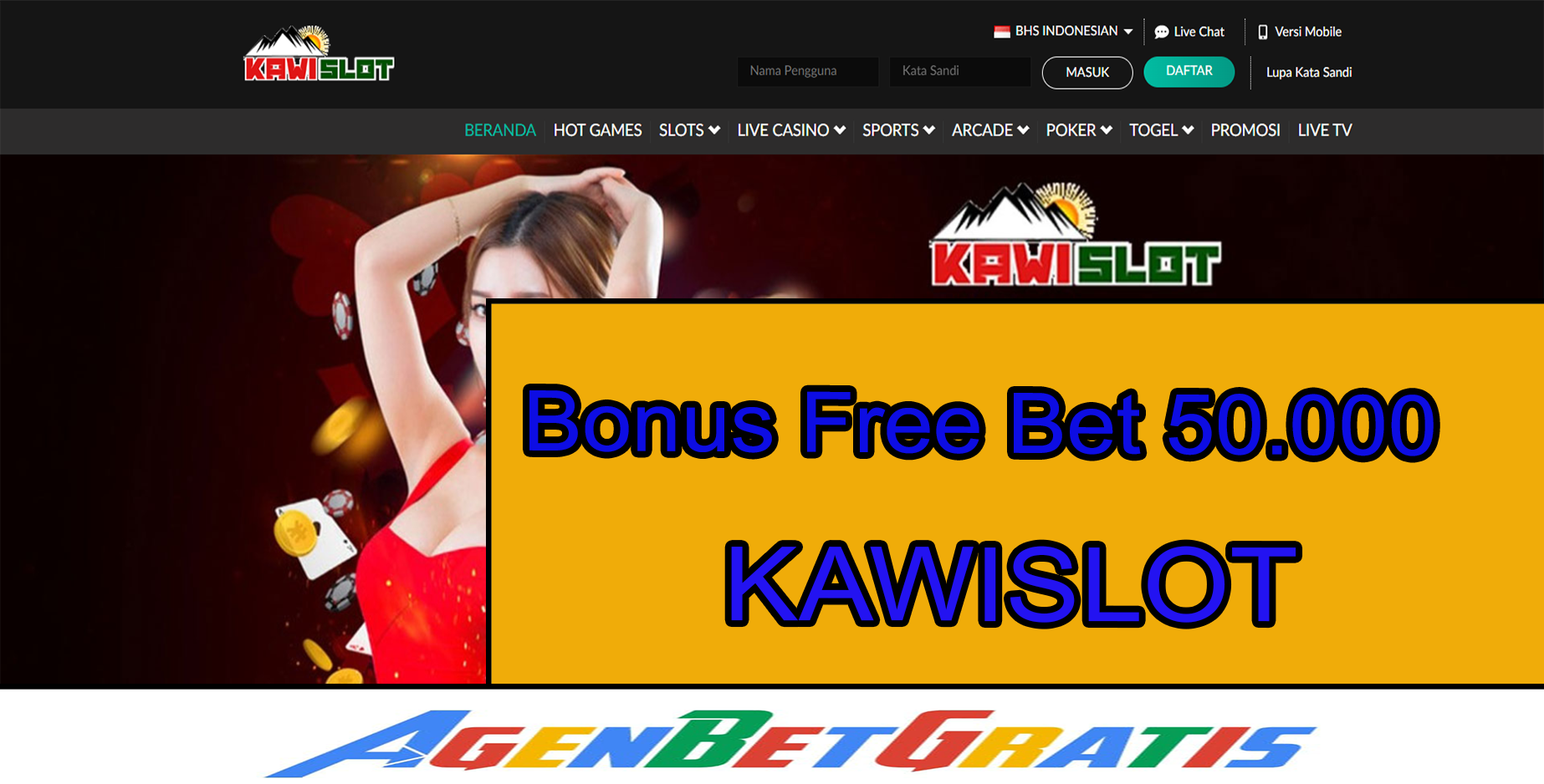 KAWISLOT - Bonus FreeBet 50.000