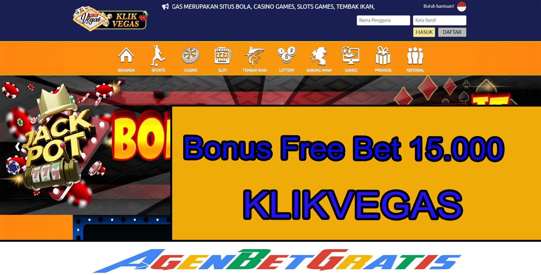 KLIKVEGAS - Bonus FreeBet 15.000