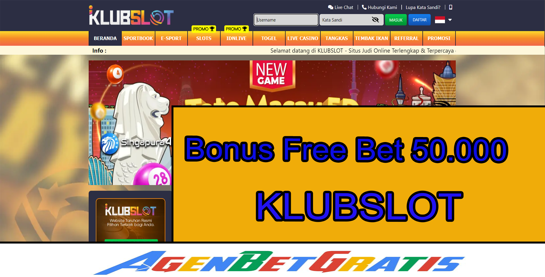 KLUBSLOT - Bonus FreeBet 50.000