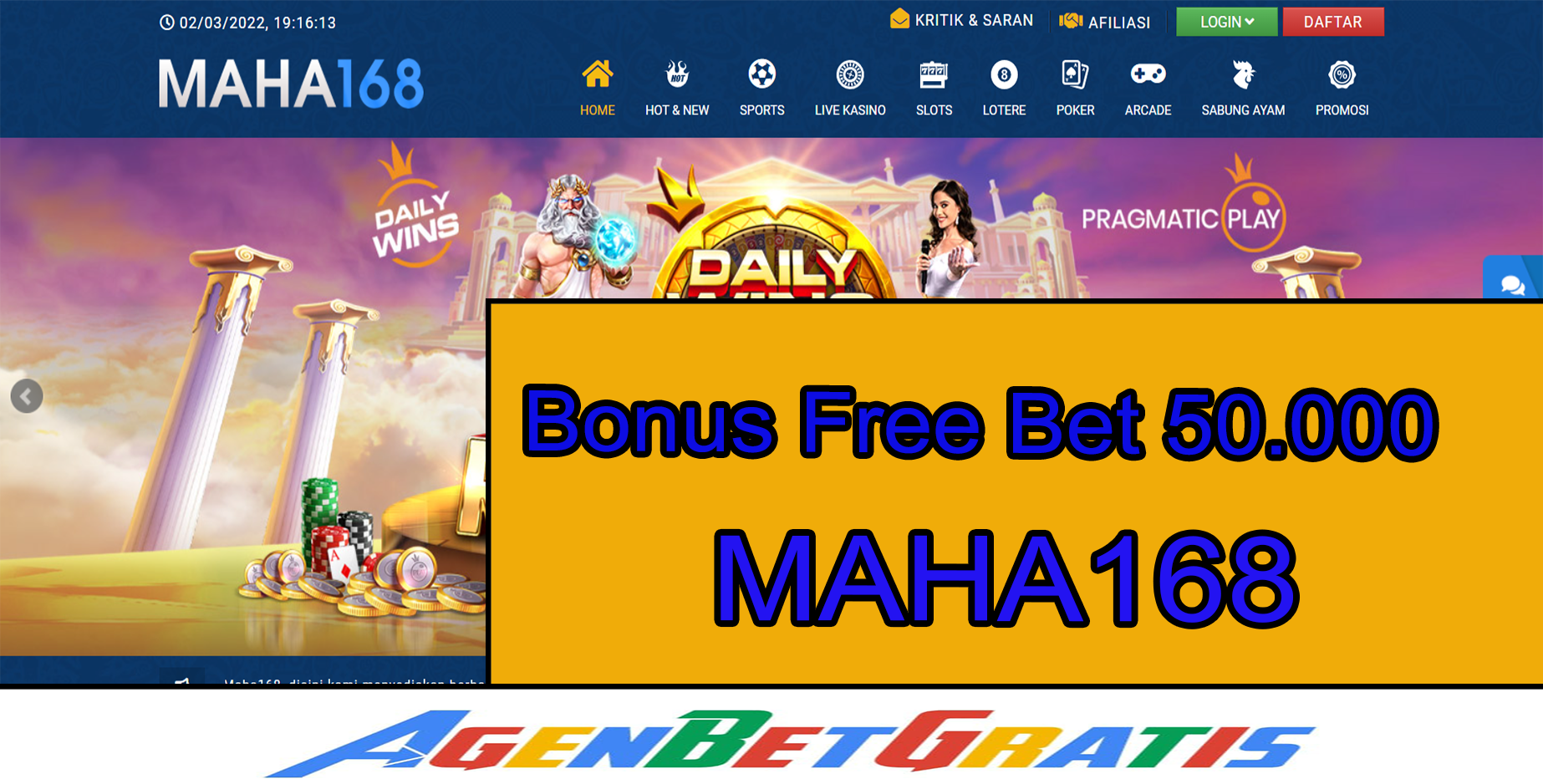 MAHA168 - Bonus FreeBet 50.000