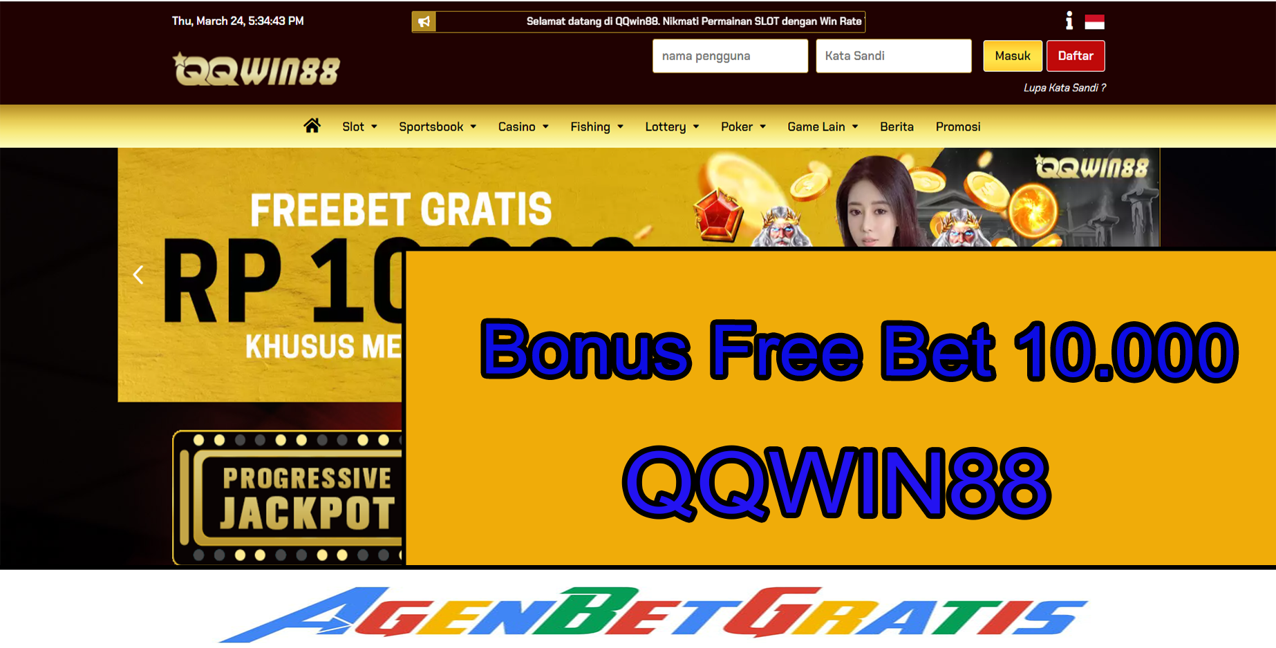 QQWIN88 - Bonus FreeBet 10.000