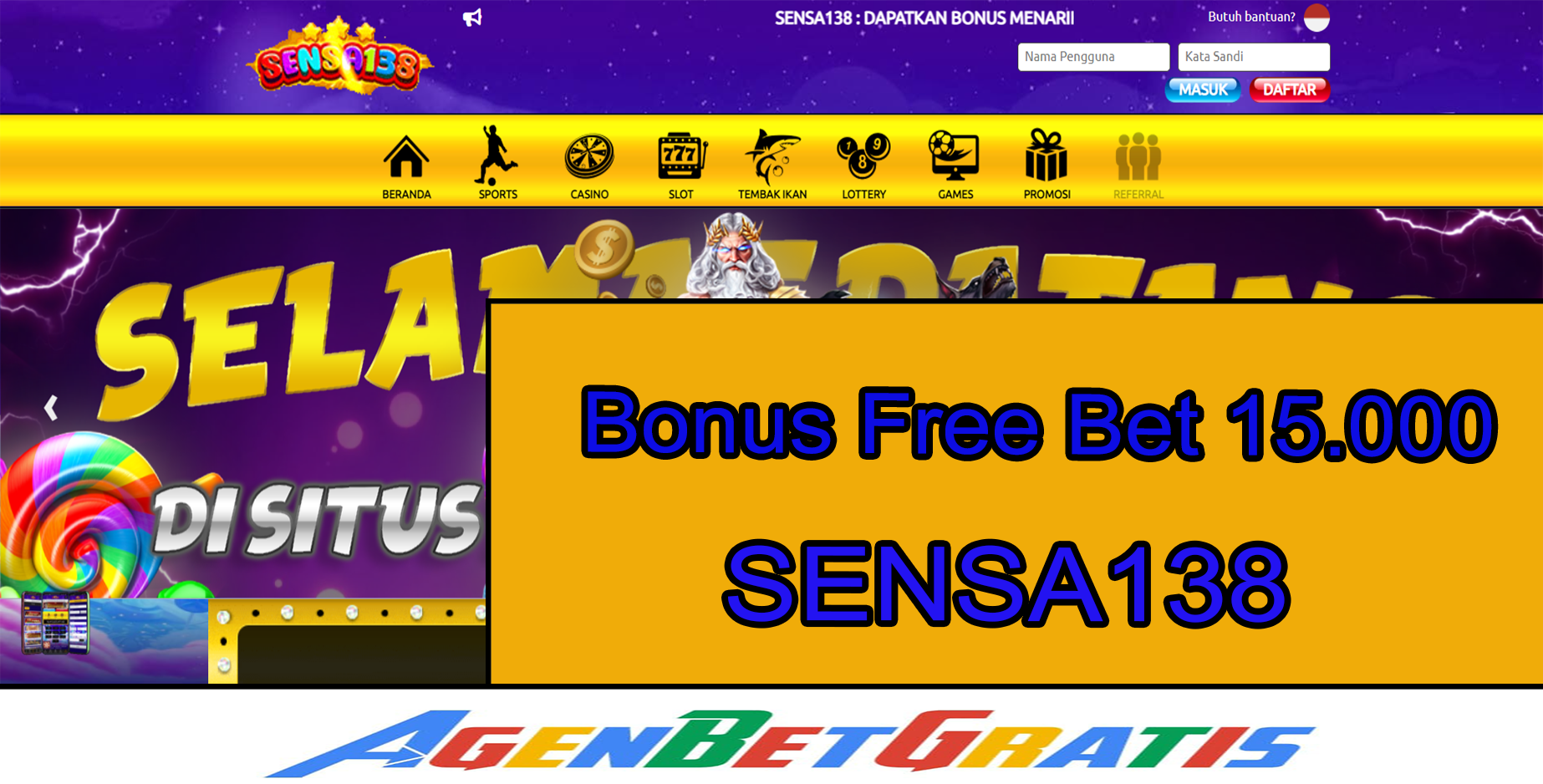 SENSA138 - Bonus FreeBet 15.000