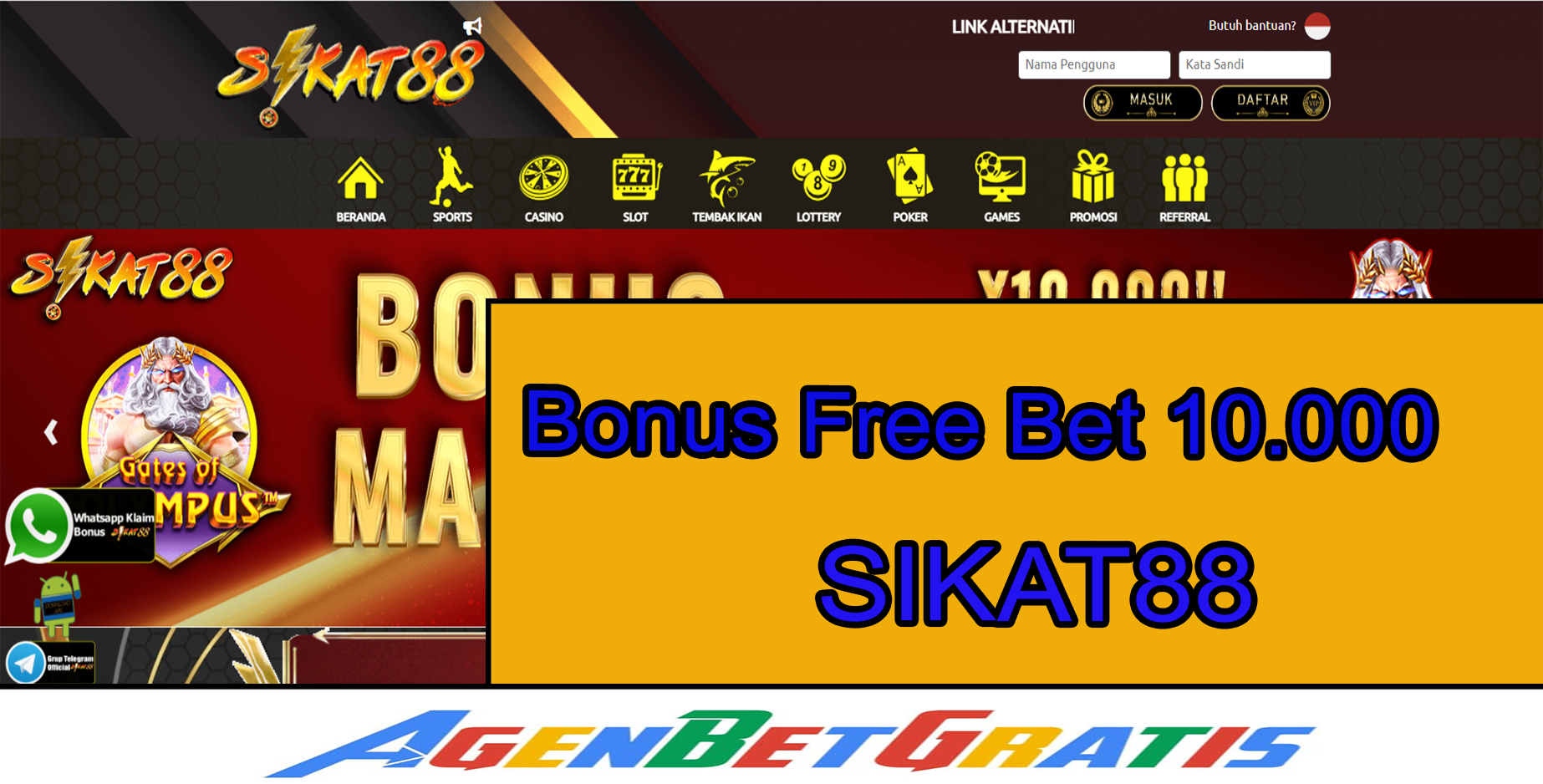 SIKAT88 - Bonus FreeBet 10.000