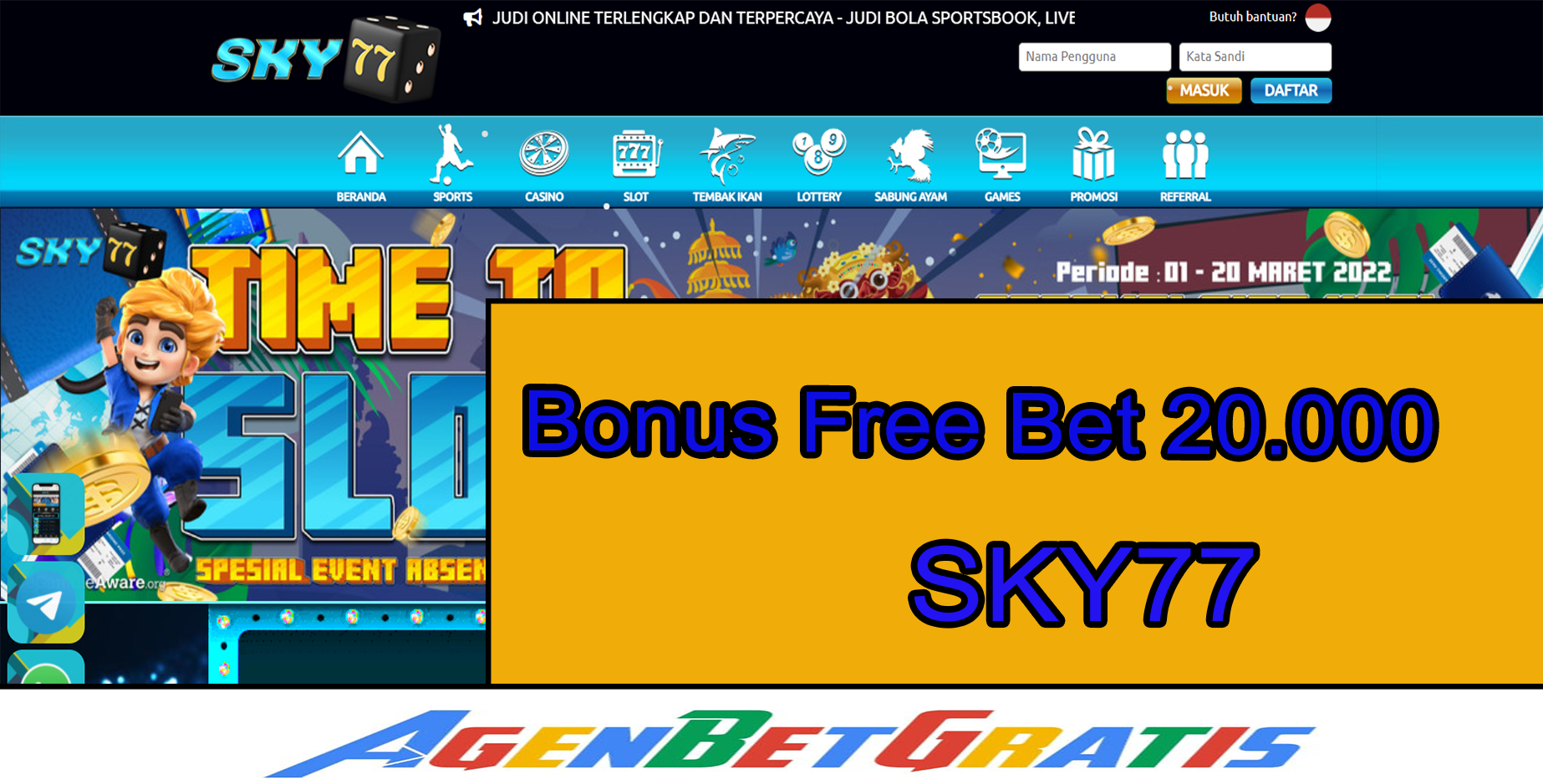 SKY77 - Bonus FreeBet 20.000