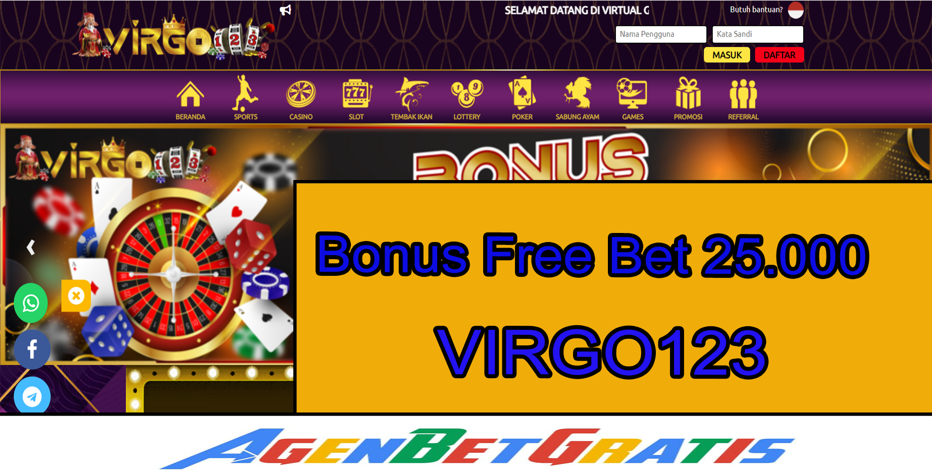 VIRGO123 - Bonus FreeBet 25.000