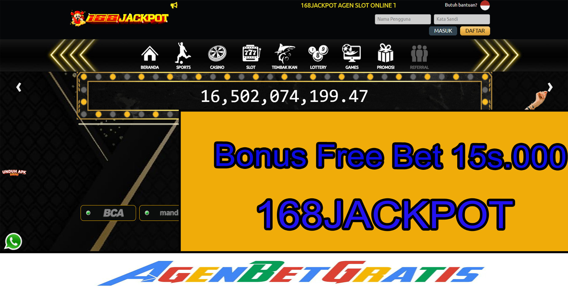 168JACKPOT - Bonus FreeBet 15.000