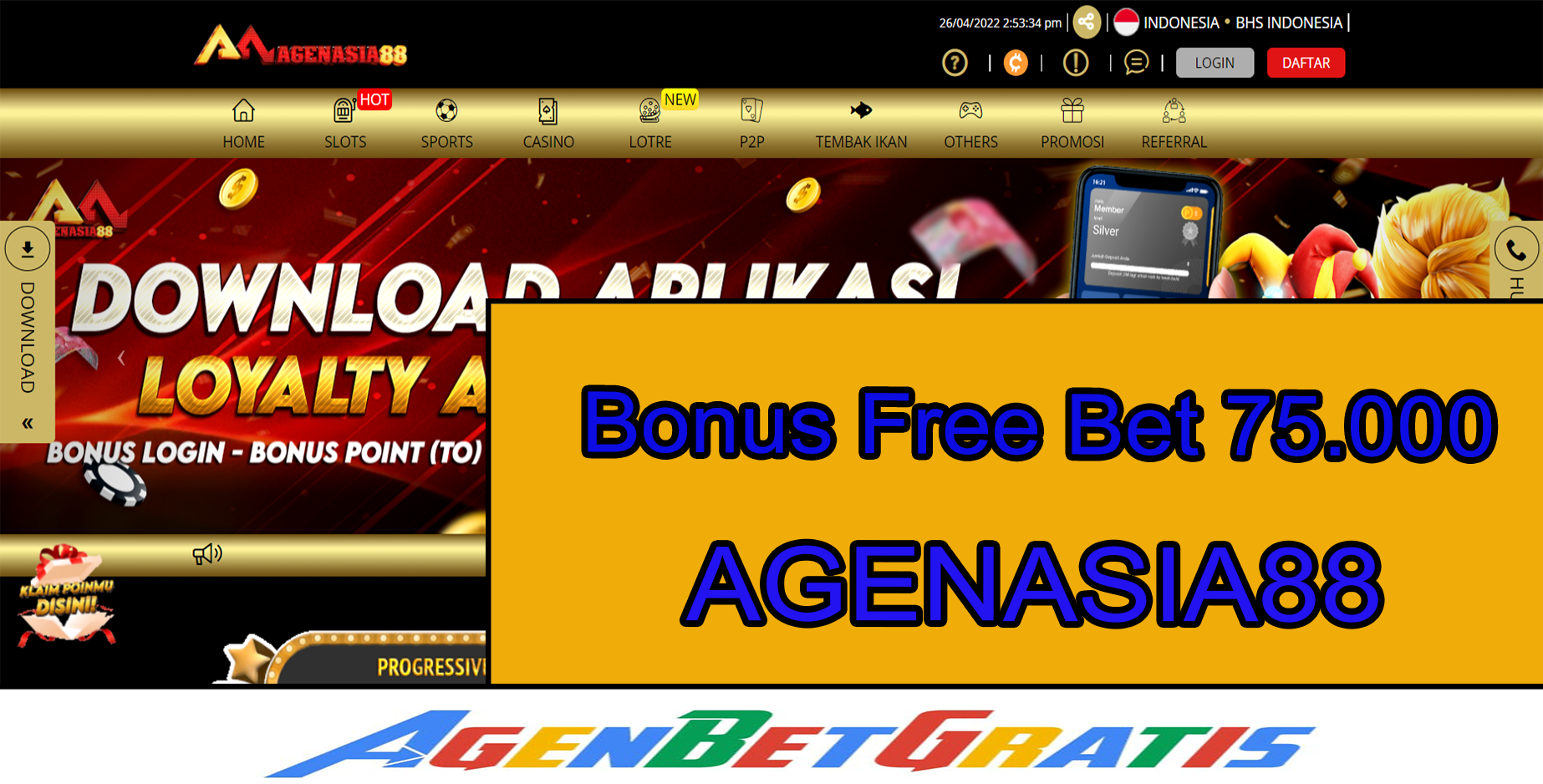 AGENASIA88 - Bonus FreeBet 75.000