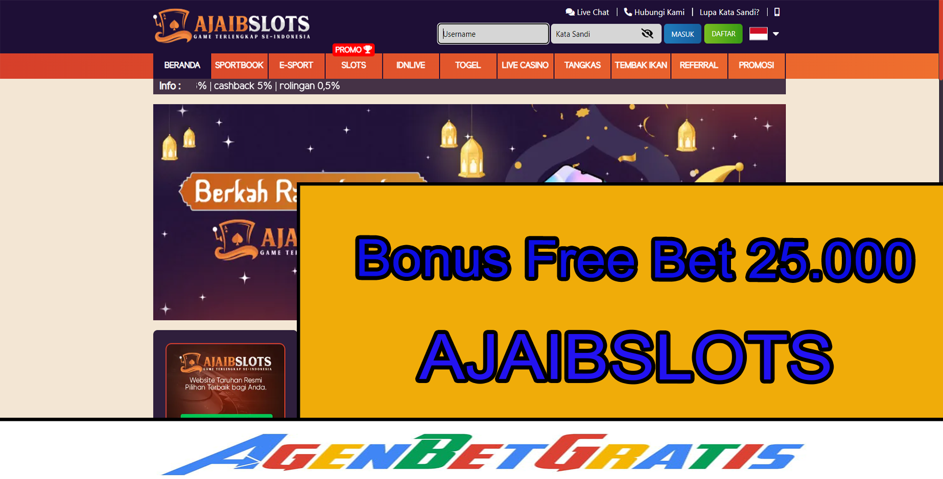 AJAIBSLOTS - Bonus FreeBet 25.000