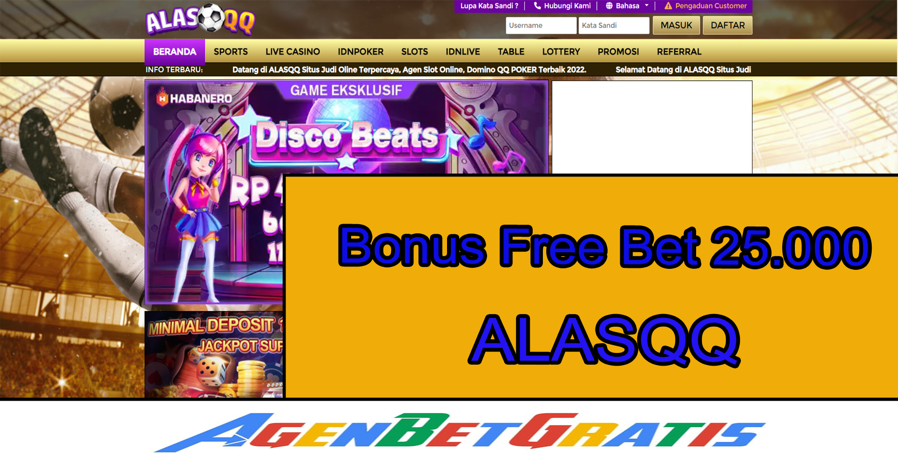 ALASQQ - Bonus FreeBet 25.000