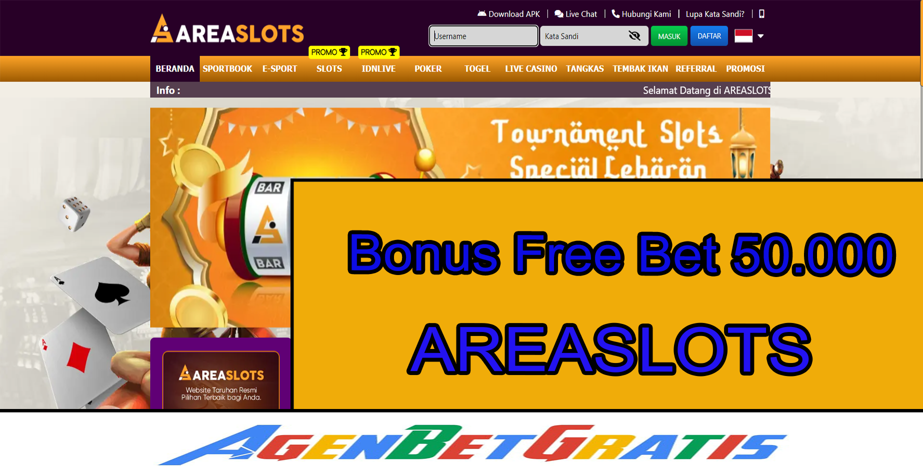 AREASLOTS - Bonus FreeBet 50.000