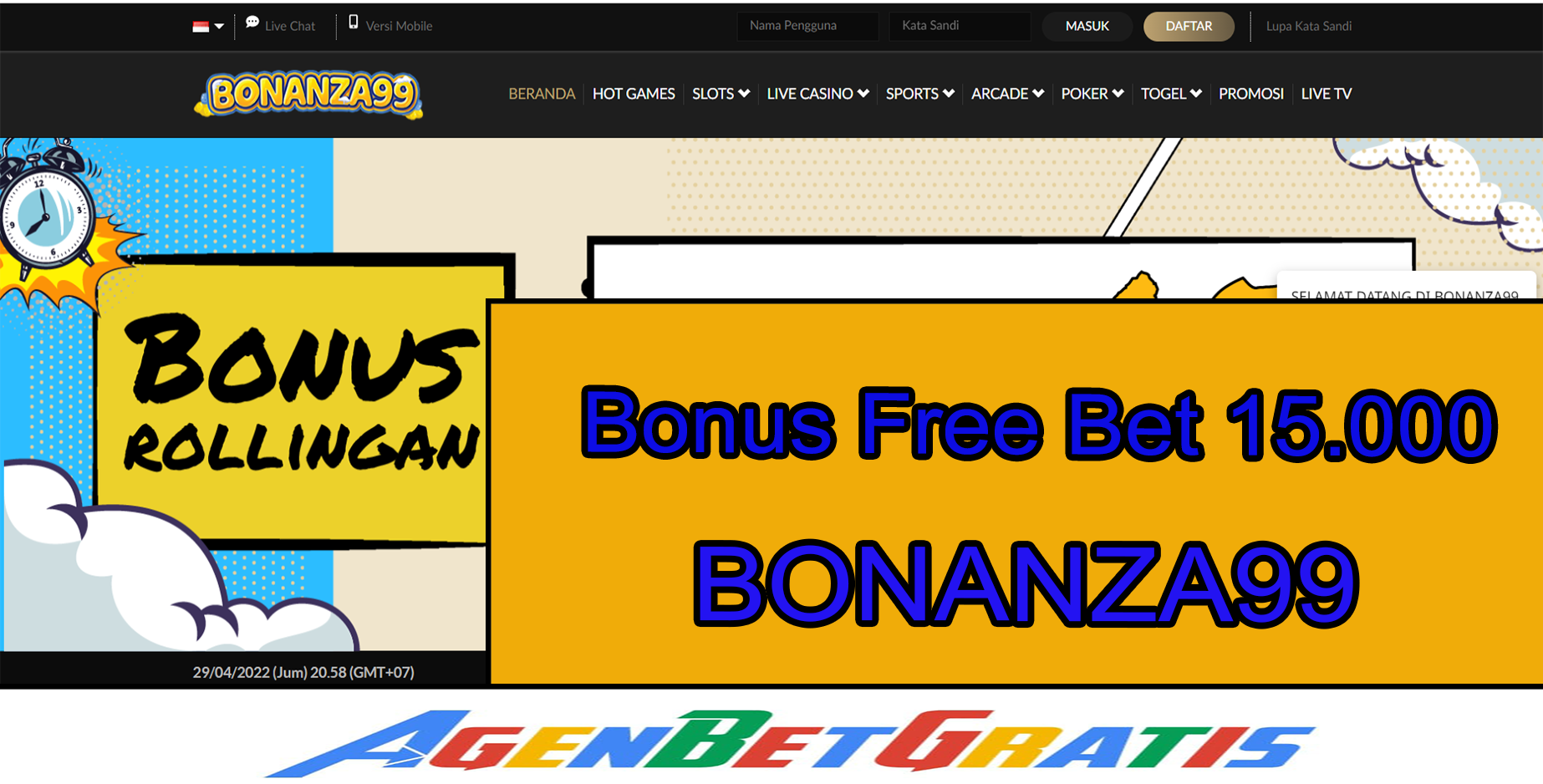 BONANZA99 - Bonus FreeBet 15.000