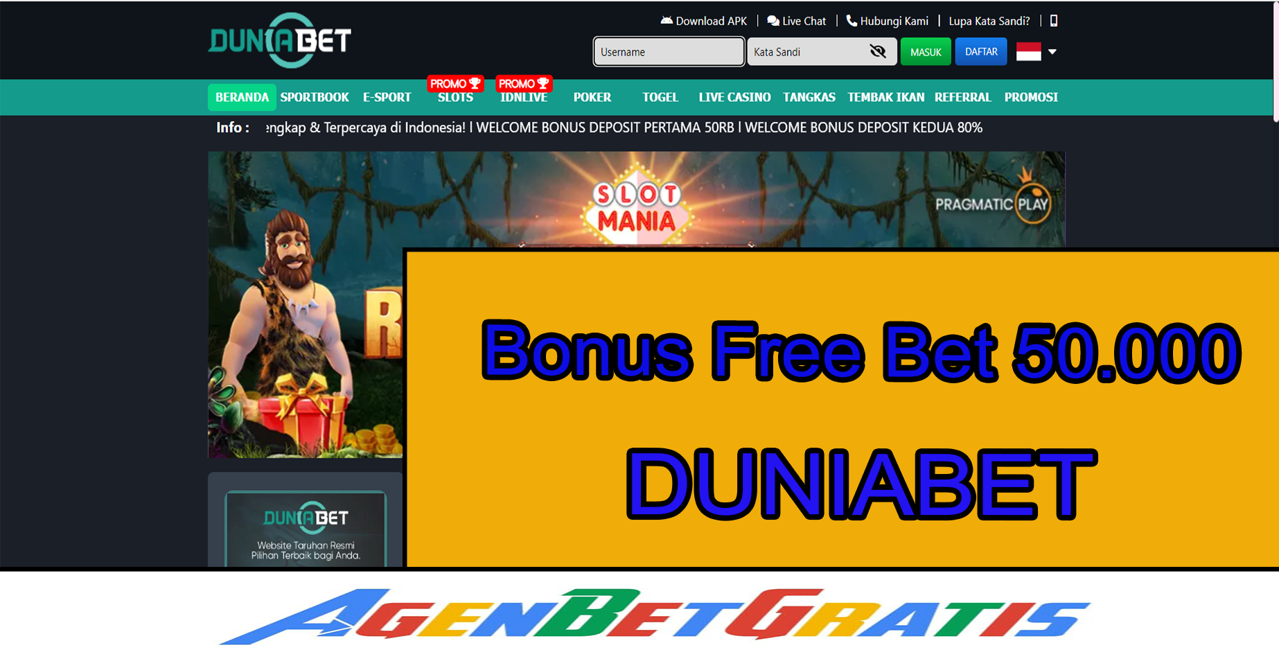 DUNIABET - Bonus FreeBet 50.000